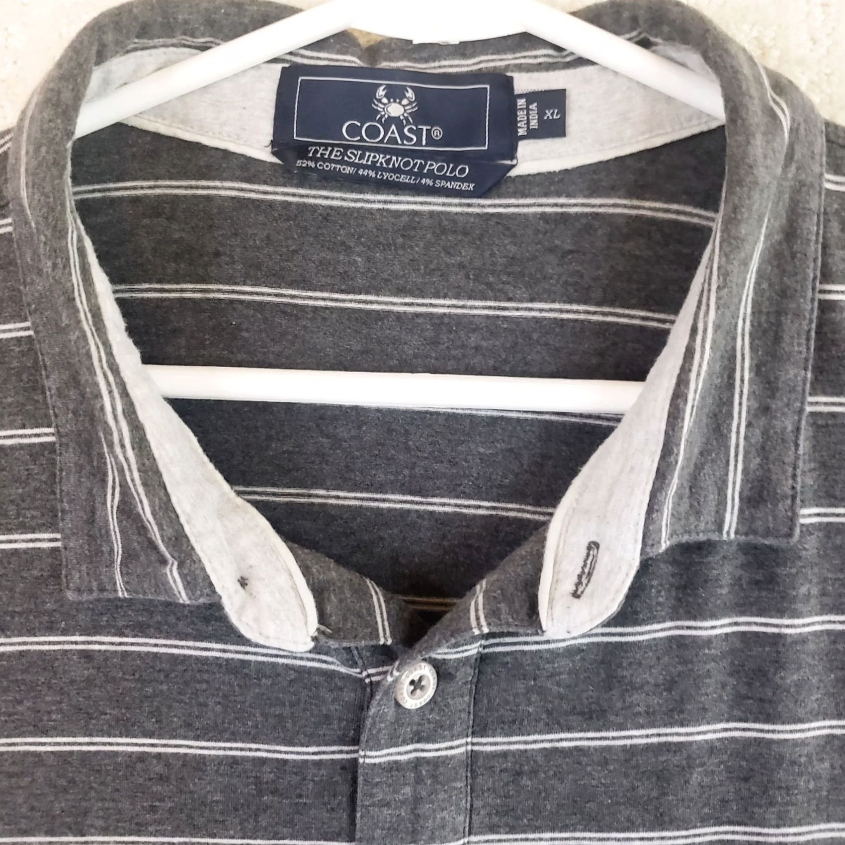 Vintage Coast Slipknot Polo Charcoal White Striped Men XL Polo Short Sleeve Knit Stretch Coast Crab Logo Embroidered Casual Activewear Party/Golf Vintage: No Size US XL / EU 56 / 4 - 7 Thumbnail