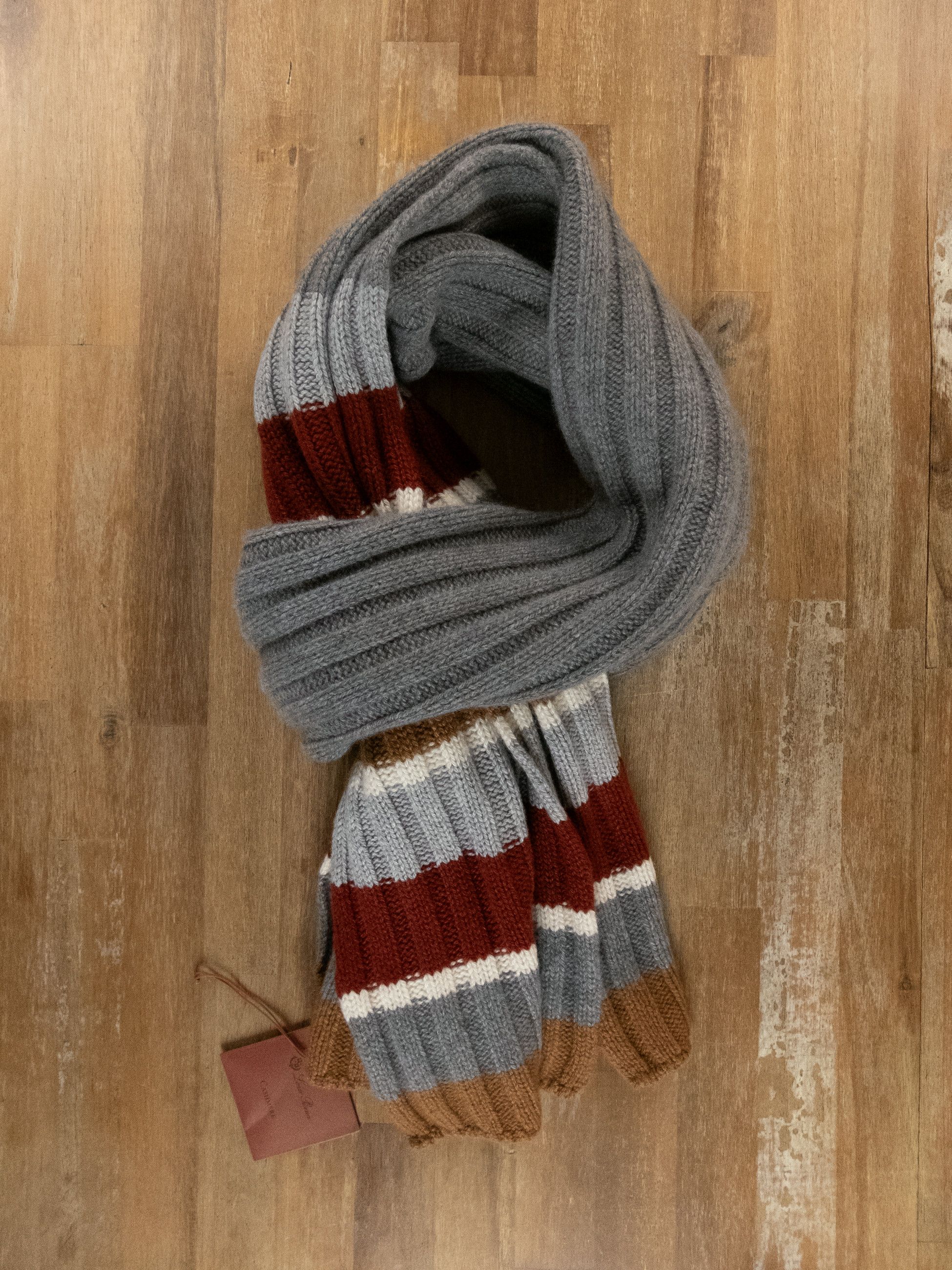 Loro Piana LORO PIANA Deer Valley gray red brown knit cashmere scarf Size ONE SIZE - 4 Thumbnail