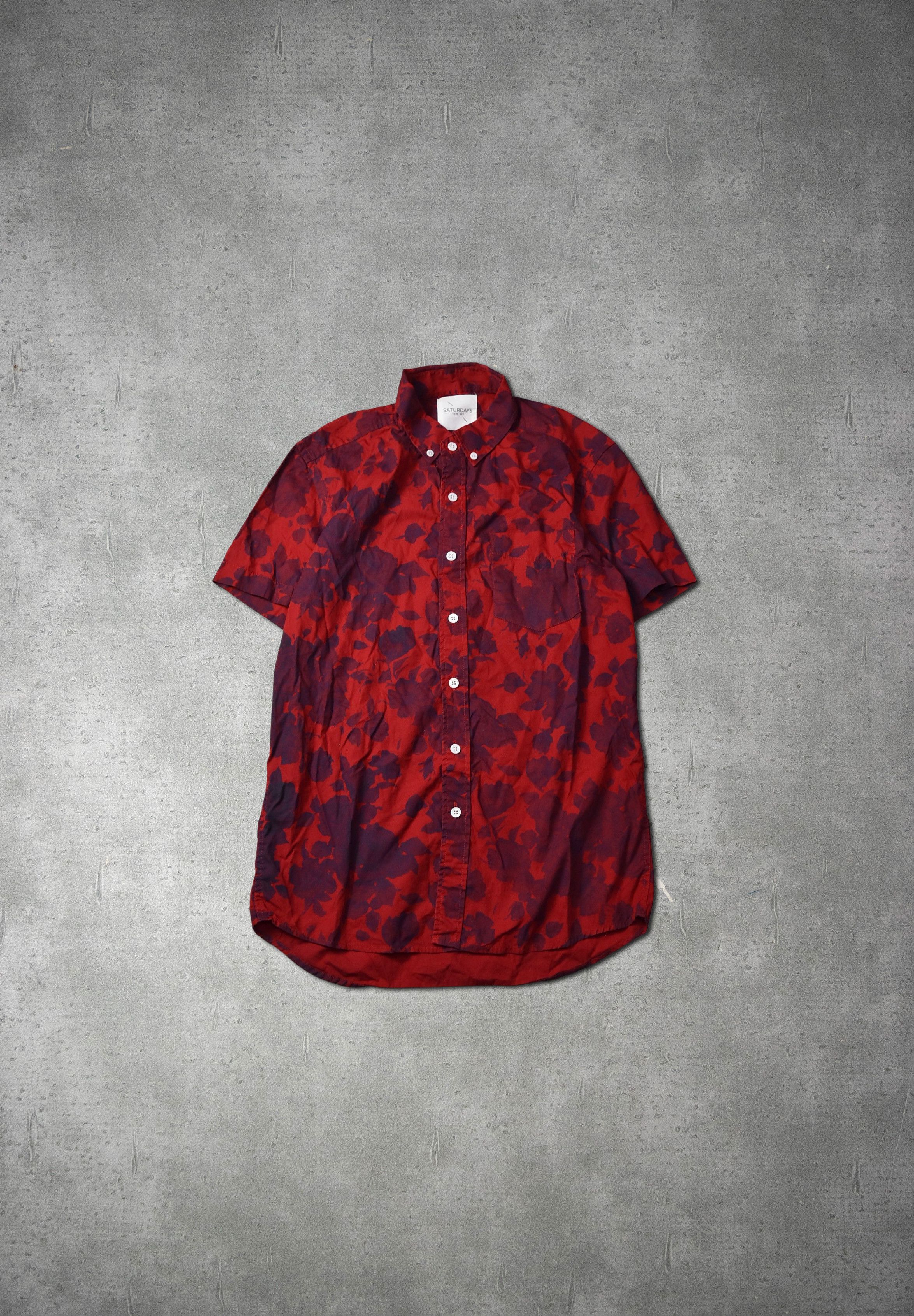 image of Saturdays New York City Graphic Shirt 6-2-15 91 in Red, Men's (Size Small)