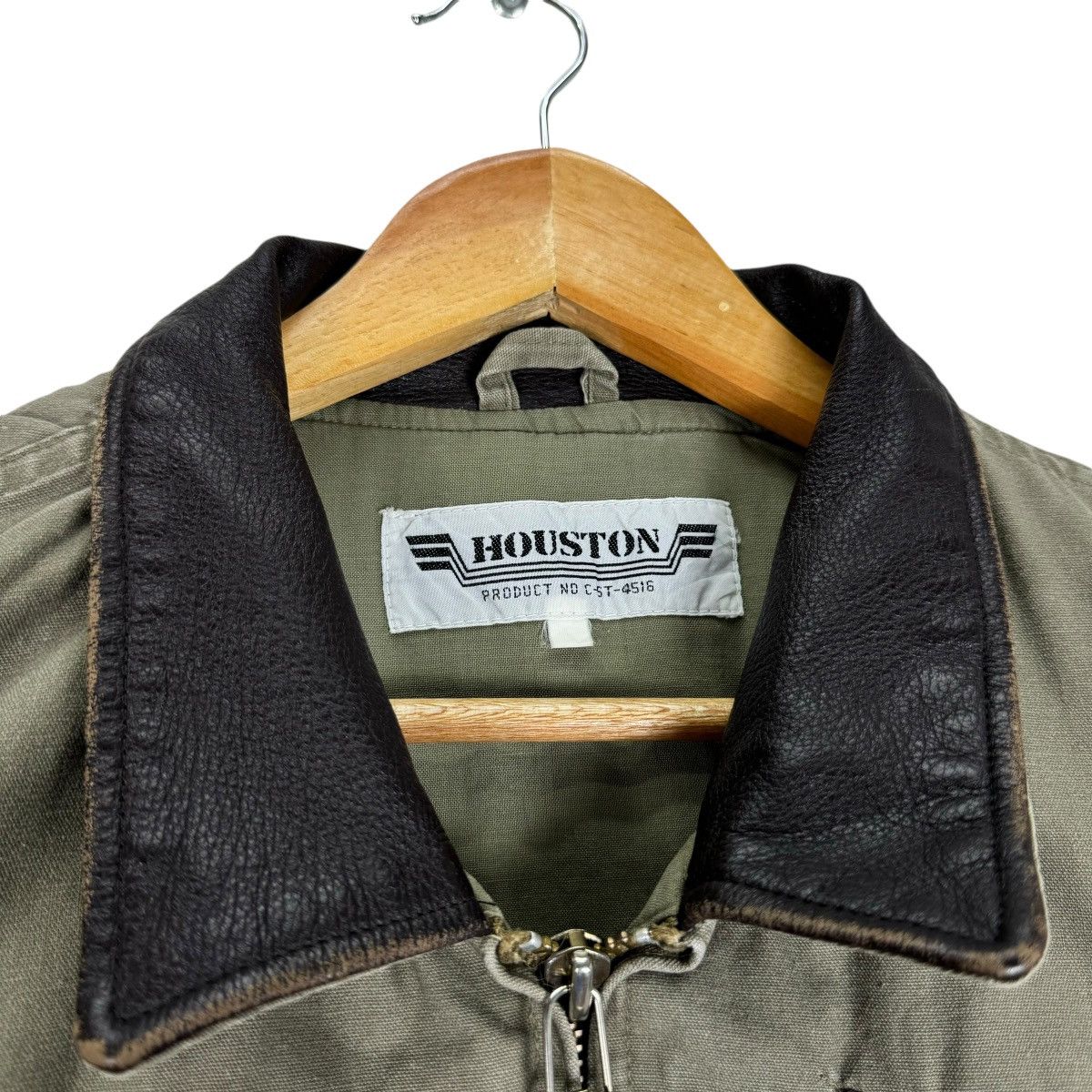 Japanese Brand × Vintage ⚡️HOUSTON HUNTING BOMBER LEATHER PART JACKET Size US L / EU 52-54 / 3 - 8 Thumbnail