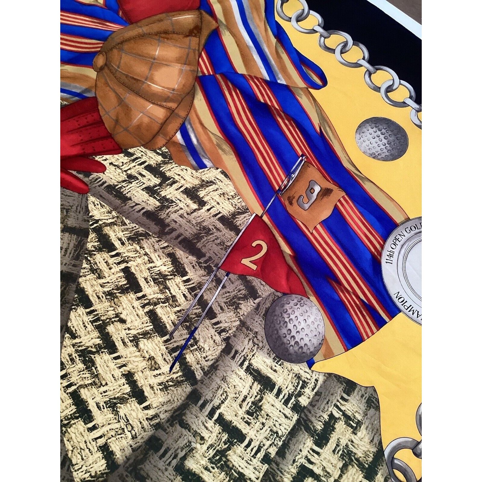Laura Biagiotti LAURA BIAGIOTTI Yellow Golf Print Silk Scarf Made In Italy Size ONE SIZE - 12 Thumbnail