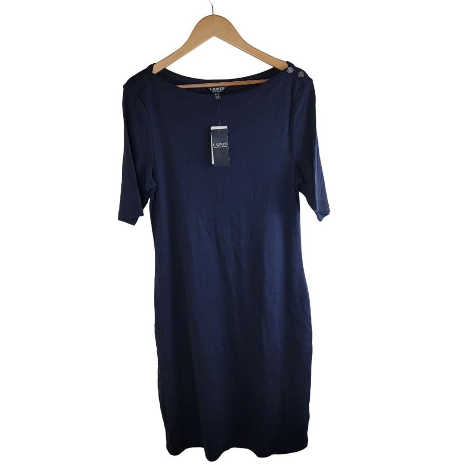 Lauren Ralph Lauren Lauren Ralph Lauren Cotton Navy Midi Dress Boat Neck 3/4 Size XS / US 0-2 / IT 36-38 - 1 Thumbnail