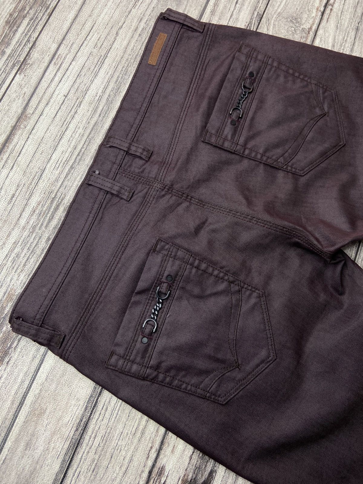 If Six Was Nine × Le Grande Bleu (L.G.B.) × Nicole Club 2000s NCFM Punk Goth Waxed Flare Pants Burgundy Avant Garde Size US 36 / EU 52 - 12 Thumbnail