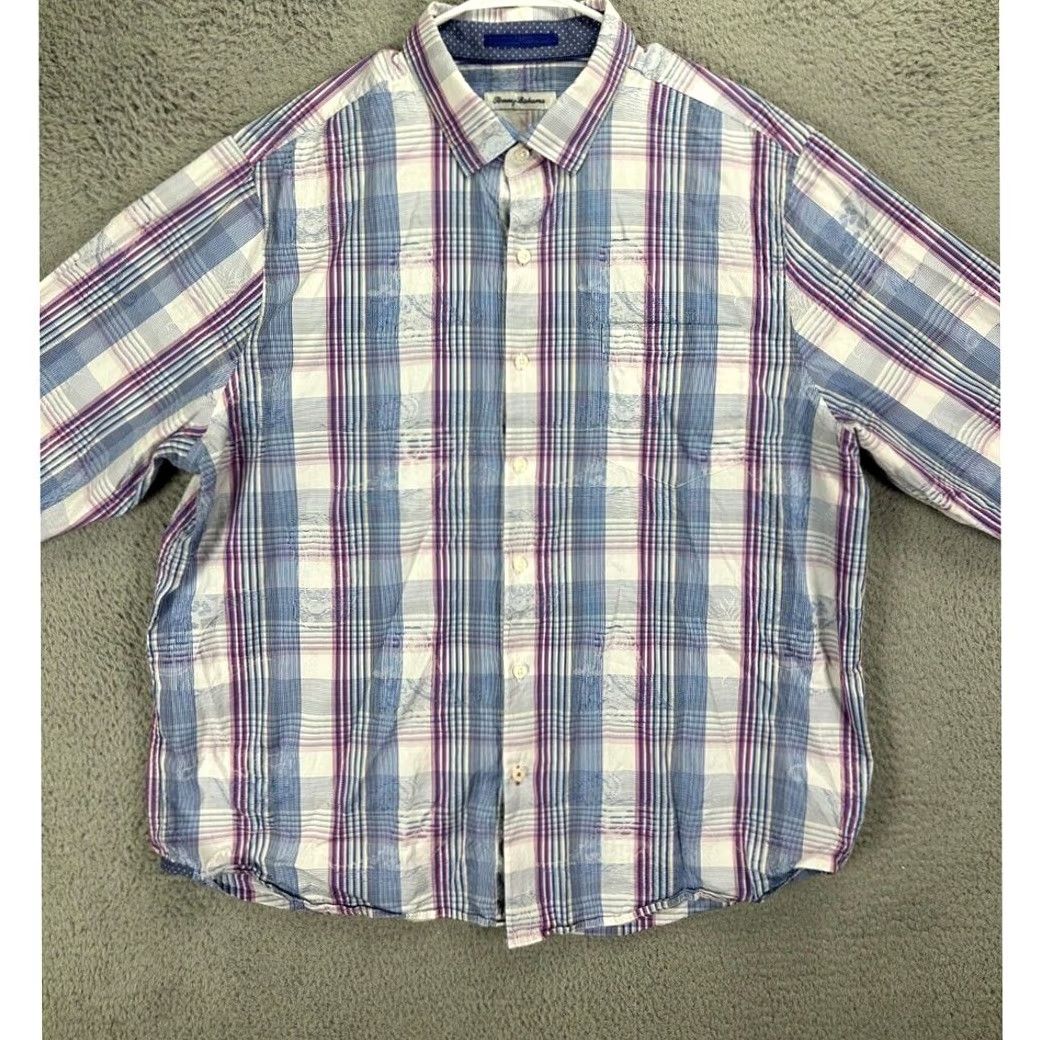 Tommy Bahama Tommy Bahama Shirt Mens Extra Large Blue Silk Blend Plaid Button Up Long Sleeve Size US XL / EU 56 / 4 - 2 Thumbnail