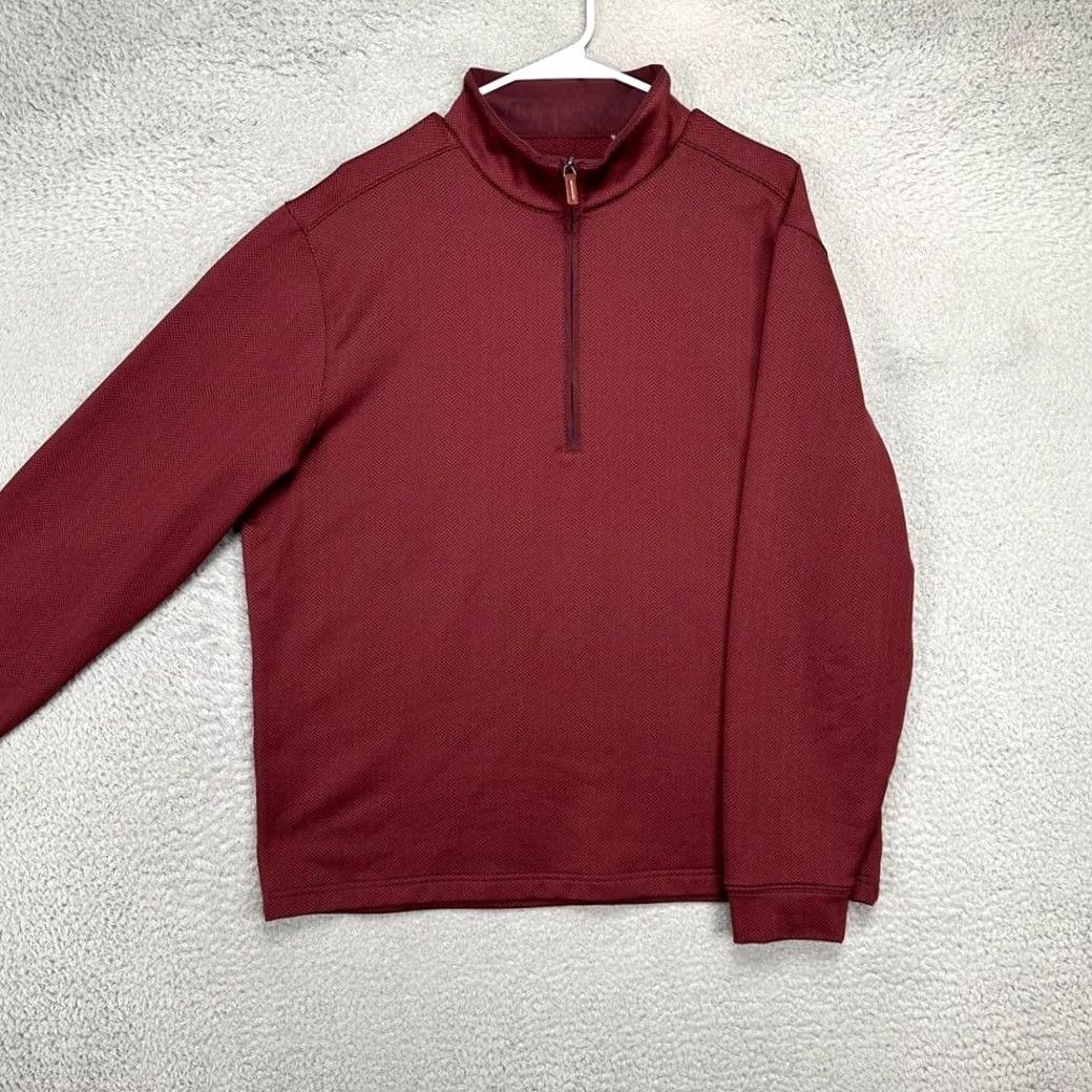 Vintage Walter Hagen Sweatshirt Mens Large Red Herringbone Golf Pullover 1/4 Zip Mock Neck Jersey Sweater Size US L / EU 52-54 / 3 - 4 Thumbnail