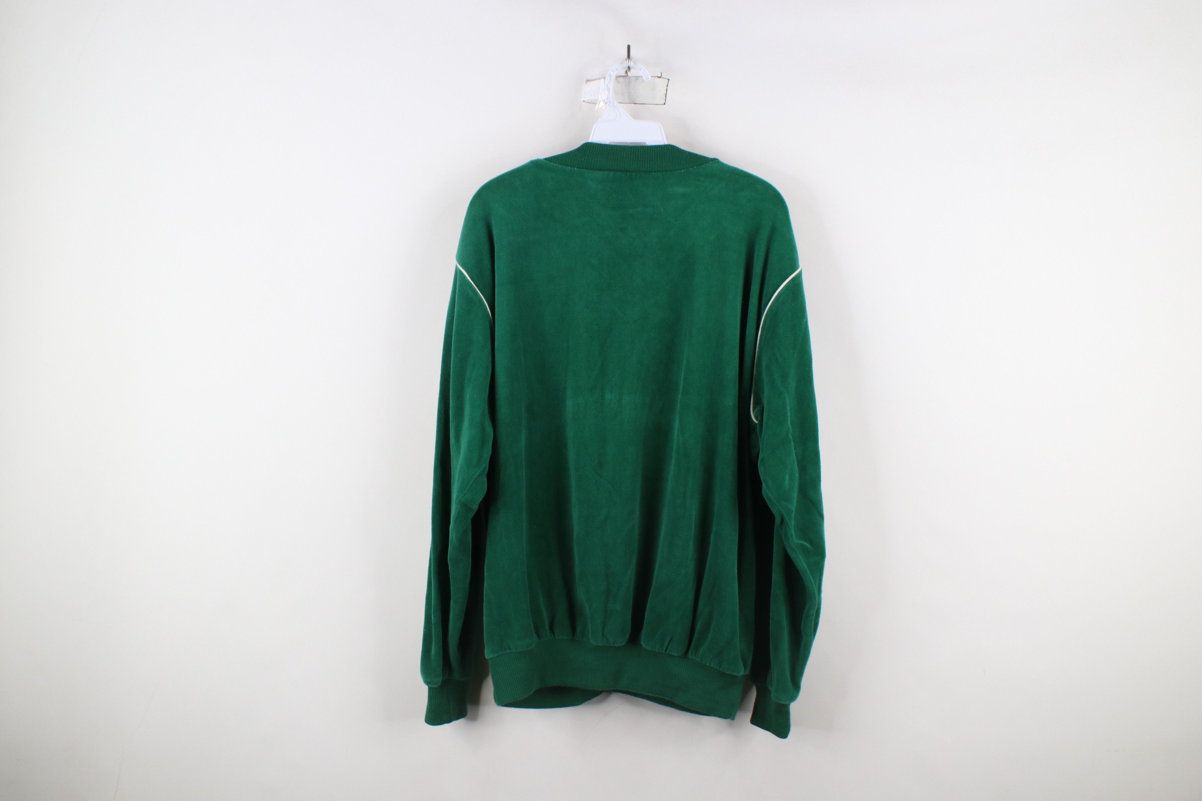 Vintage Vintage 70s Streetwear Block Velour V-Neck Sweater Green Size US XL / EU 56 / 4 - 8 Thumbnail