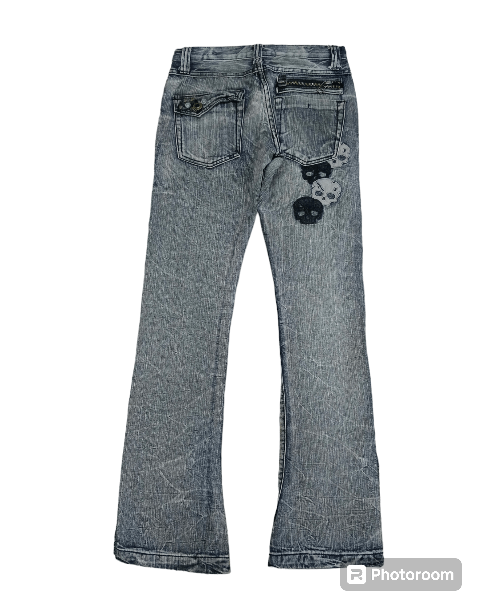 Japanese Brand FLARE SICK DAILY NEWS SKULL PATCHWORK DENIM PANTS Size US 29 - 2 Thumbnail