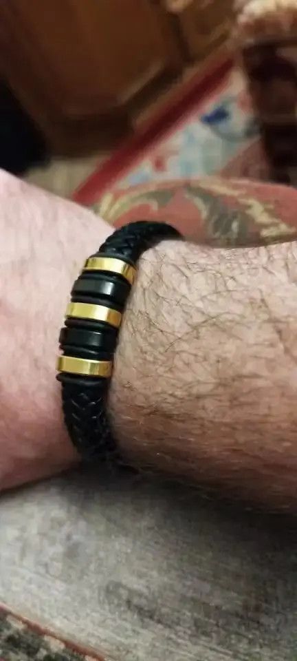 Japanese Brand Fashion Black Braided PU Leather Men Bracelet Size ONE SIZE - 2 Thumbnail