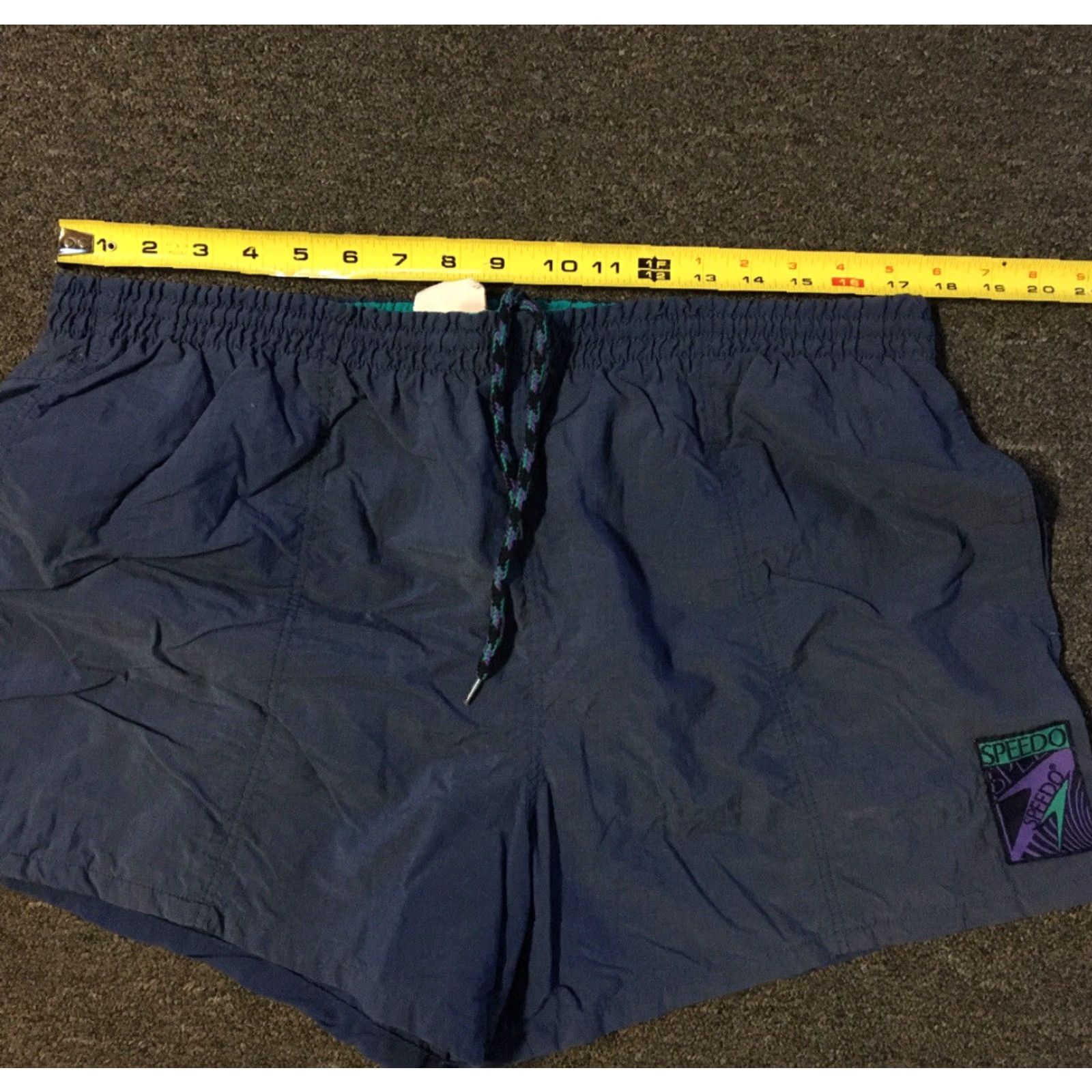 Speedo VINTAGE Speedo Swim Trunks M Navy Blue 90s 80s Ocean Surf Beach Trunks Mens Regular Lined Pattern Striped USA Ocean Pacific Retro Board Style Size US 31 - 5 Thumbnail