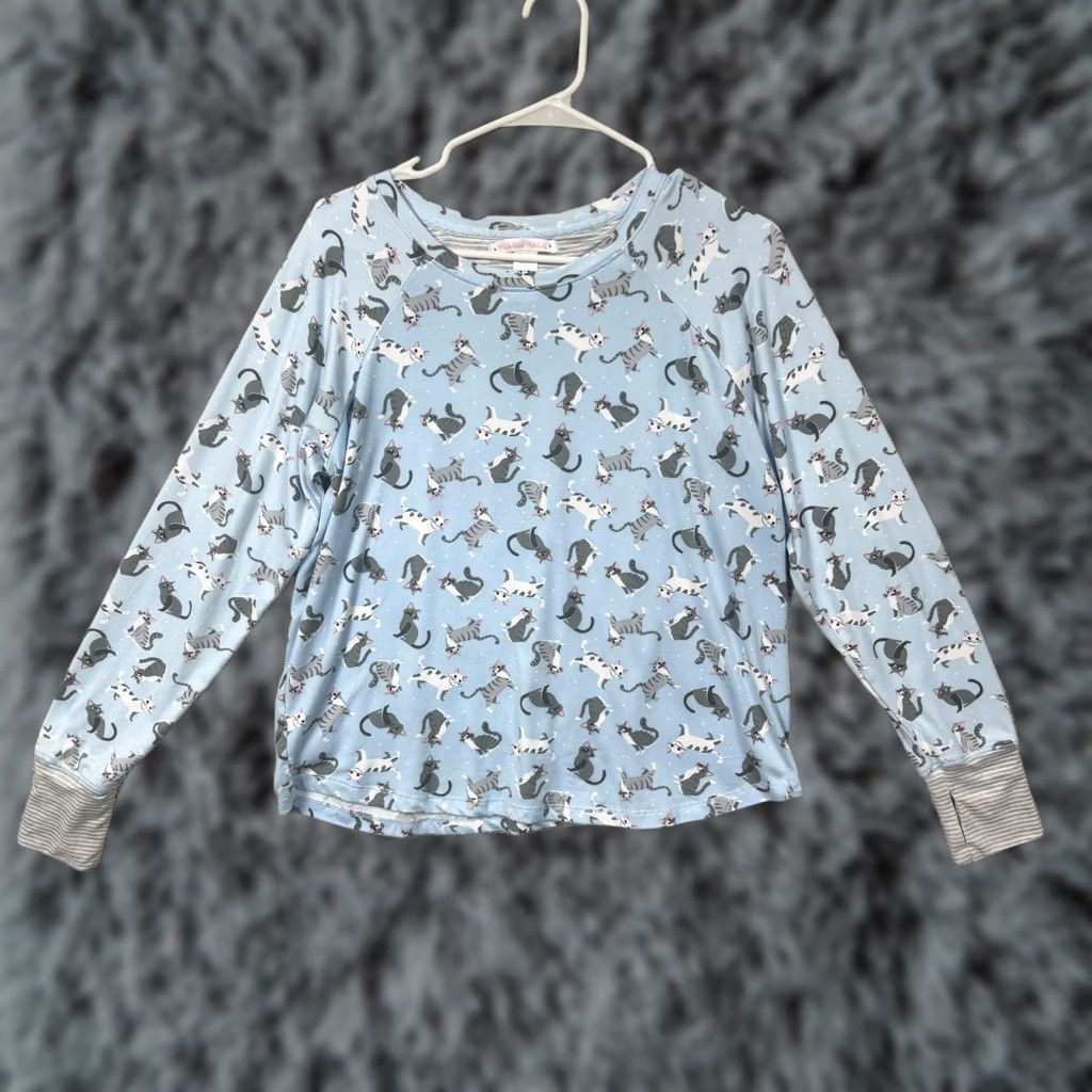 Vintage Pillow Talk Womens M Blue Pajama Set Cat Print Kawaii Cozy Loungewear Sleepwear Size ONE SIZE - 1 Thumbnail