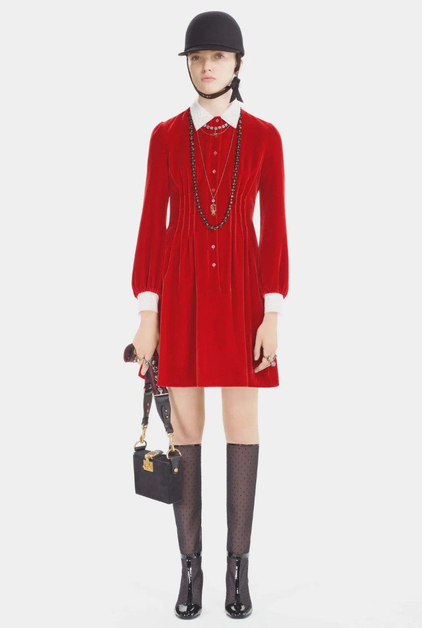 Dior Pre Fall 2017 Red Velour Dress Size S / US 4 / IT 40 - 1 Thumbnail
