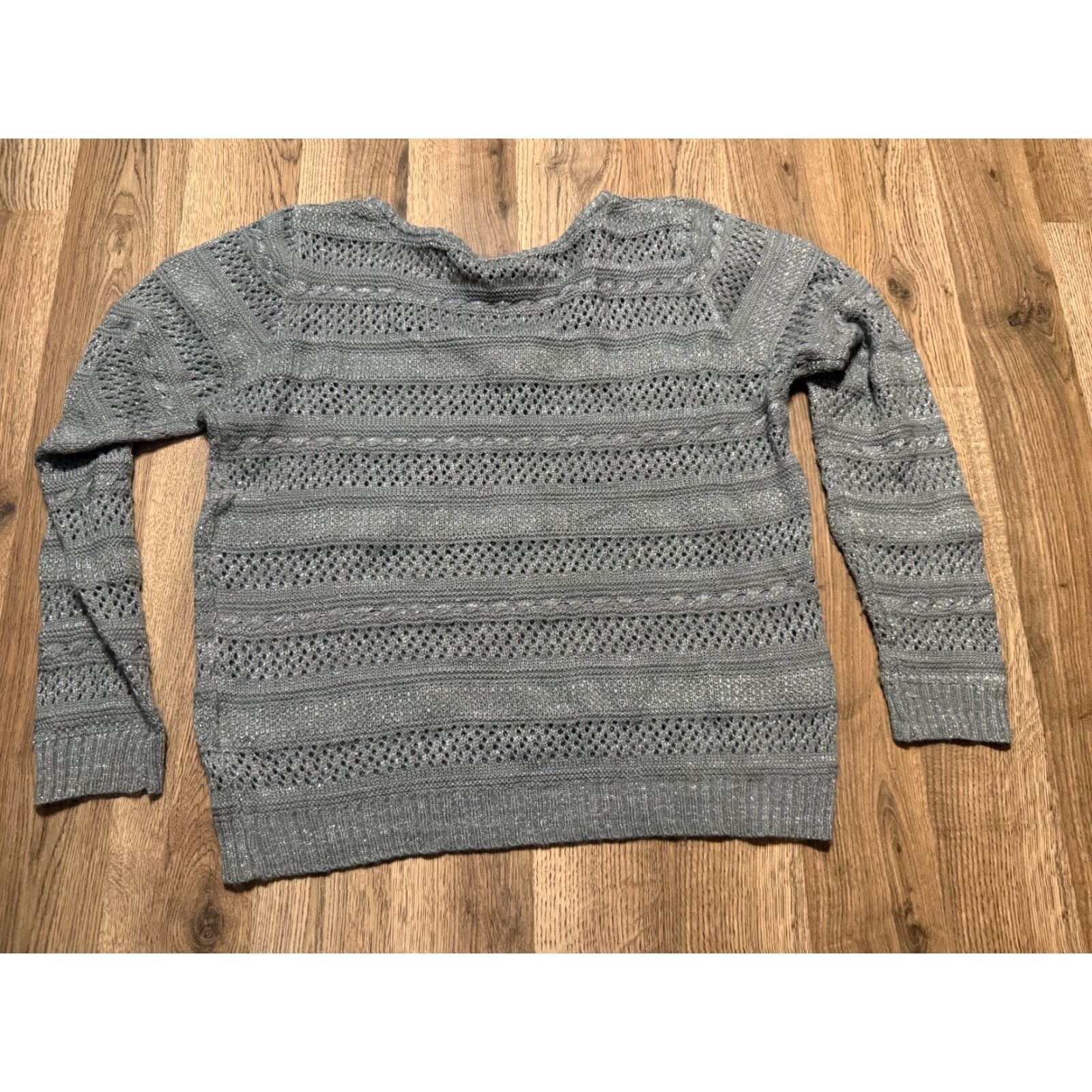 Vintage Metaphor Shirt Women's Large Grey Silver Sparkly Holes Long Sleeve Shirt Size L / US 10 / IT 46 - 2 Thumbnail