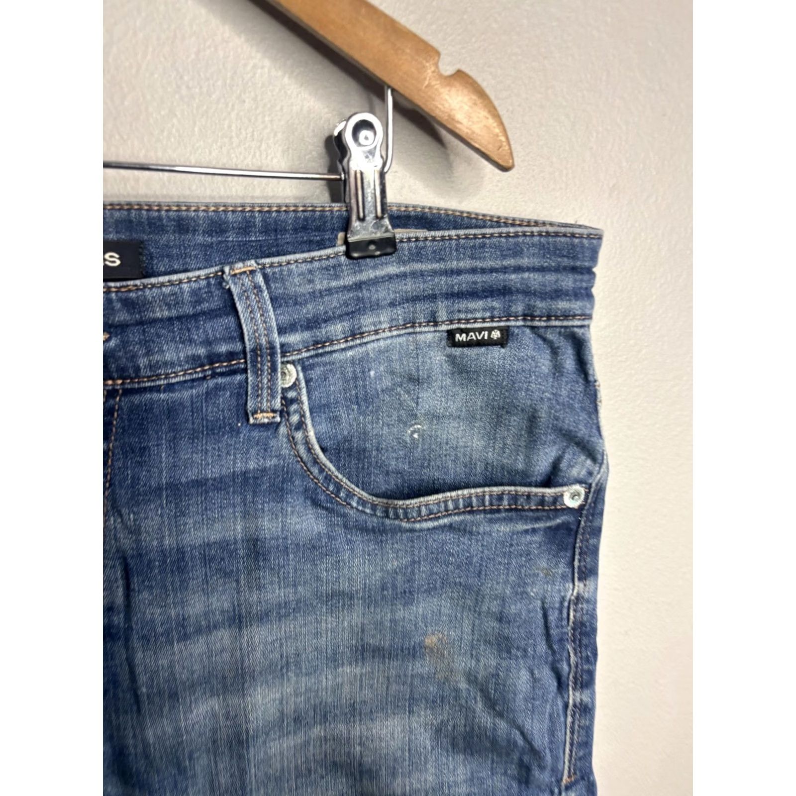 Mavi Mavi Jeans Mens 34x30 Blue Medium Wash Slim Straight 5 Pocket Denim Distressed Size US 34 / EU 50 - 2 Thumbnail