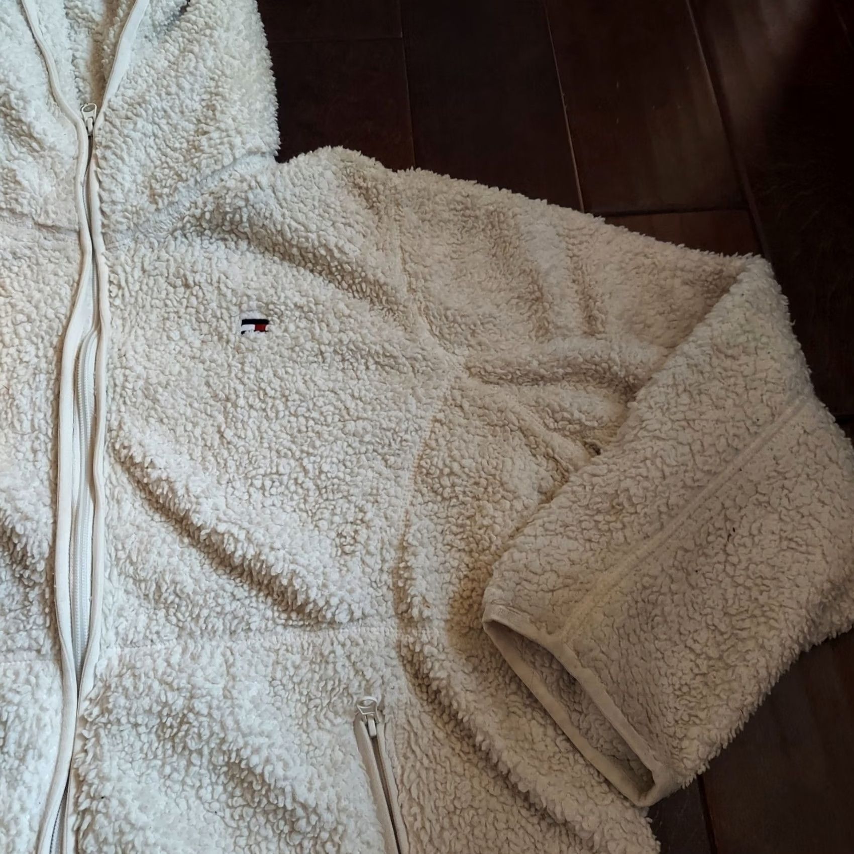 Tommy Hilfiger VINTAGE Tommy Hilfiger Hoodie Pullover White 2XL Mens Regular Zip Sherpa Winter Fall Size XXL / US 16-18 / IT 52-54 - 7 Thumbnail