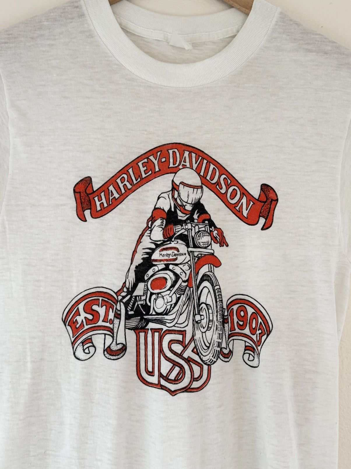 Harley Davidson VTG 1970s Harley Shirt Paper Thin Buttery Soft White 50/50 Size US XS / EU 42 / 0 - 2 Thumbnail