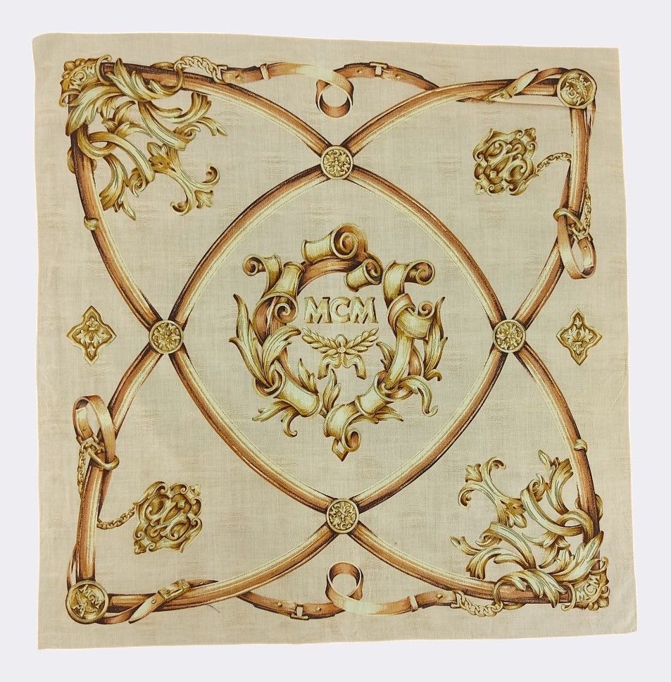 MCM Vintage MCM Gold Baroque Belt Motif Handkerchief Scarf Size ONE SIZE - 1 Thumbnail