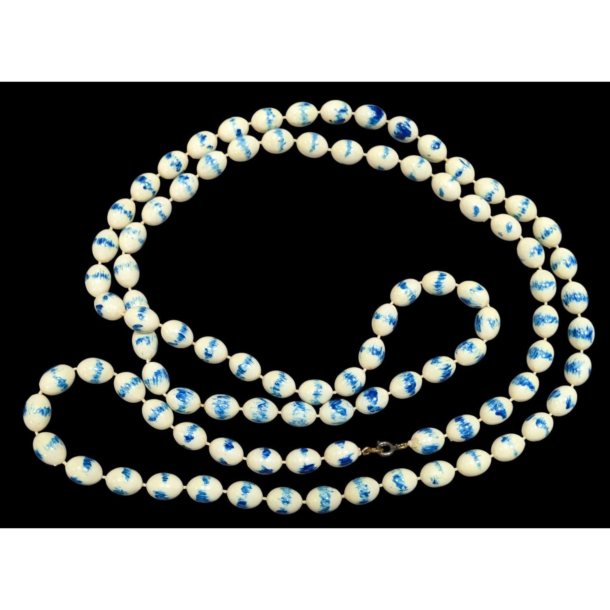 Other Vintage Hand Painted Acrylic Blue And White Beaded Necklace Size ONE SIZE - 1 Thumbnail