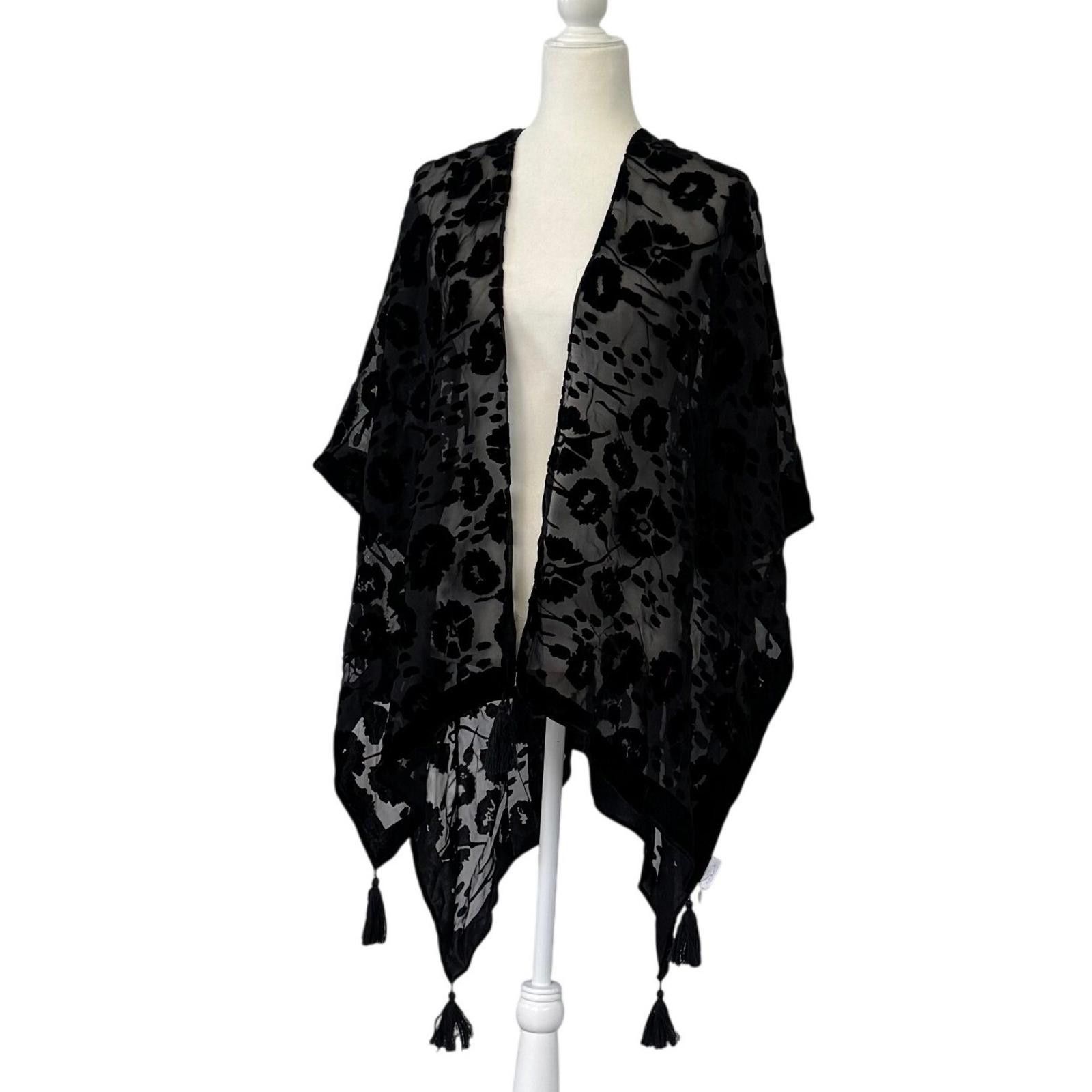 Other Rock Flower Paper Black Velvet Burnout Kimono Wrap One Size Size ONE SIZE - 9 Thumbnail