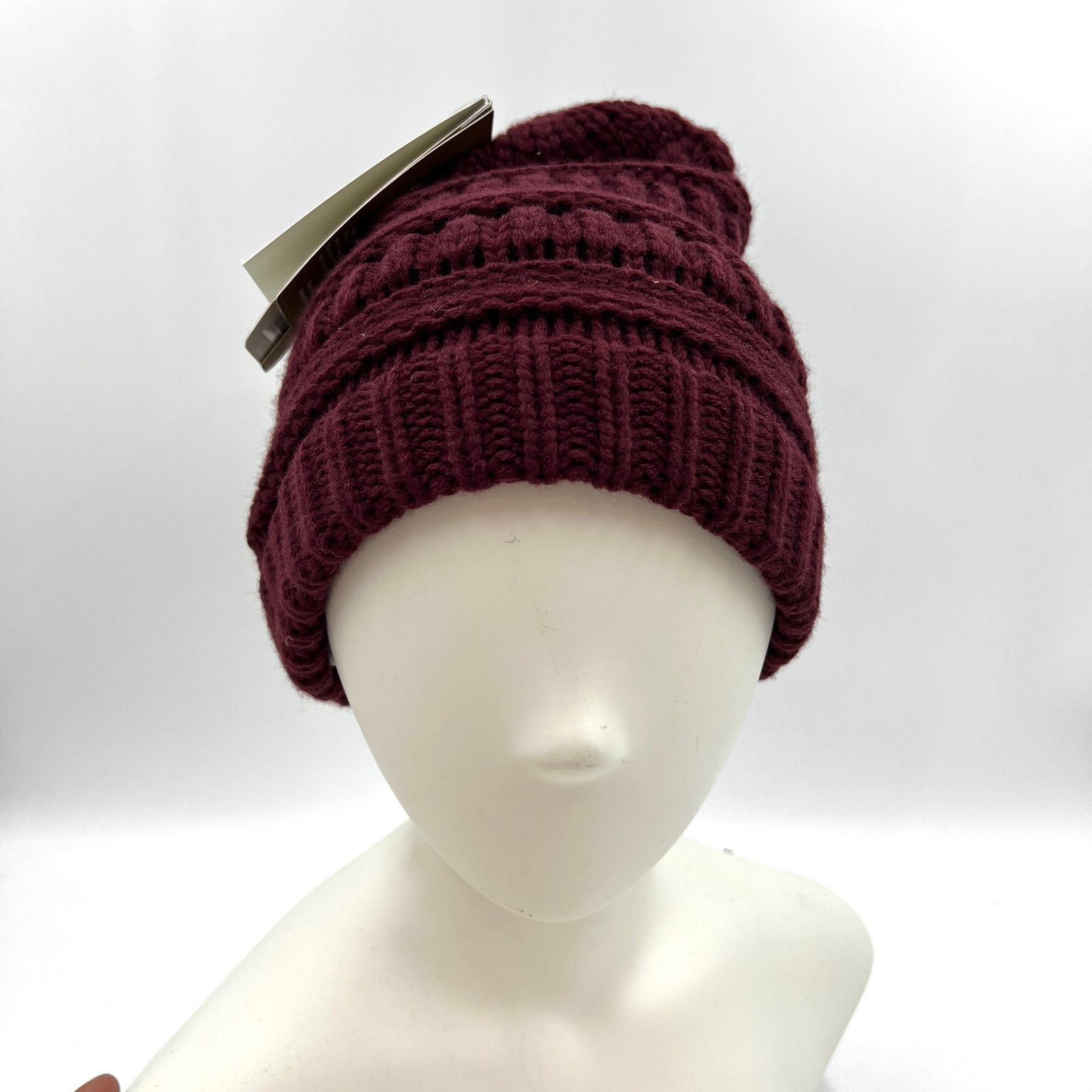 Other Scala Knit Beanie Hat With Ponytail Hole Red Acrylic Knit Size ONE SIZE - 2 Thumbnail