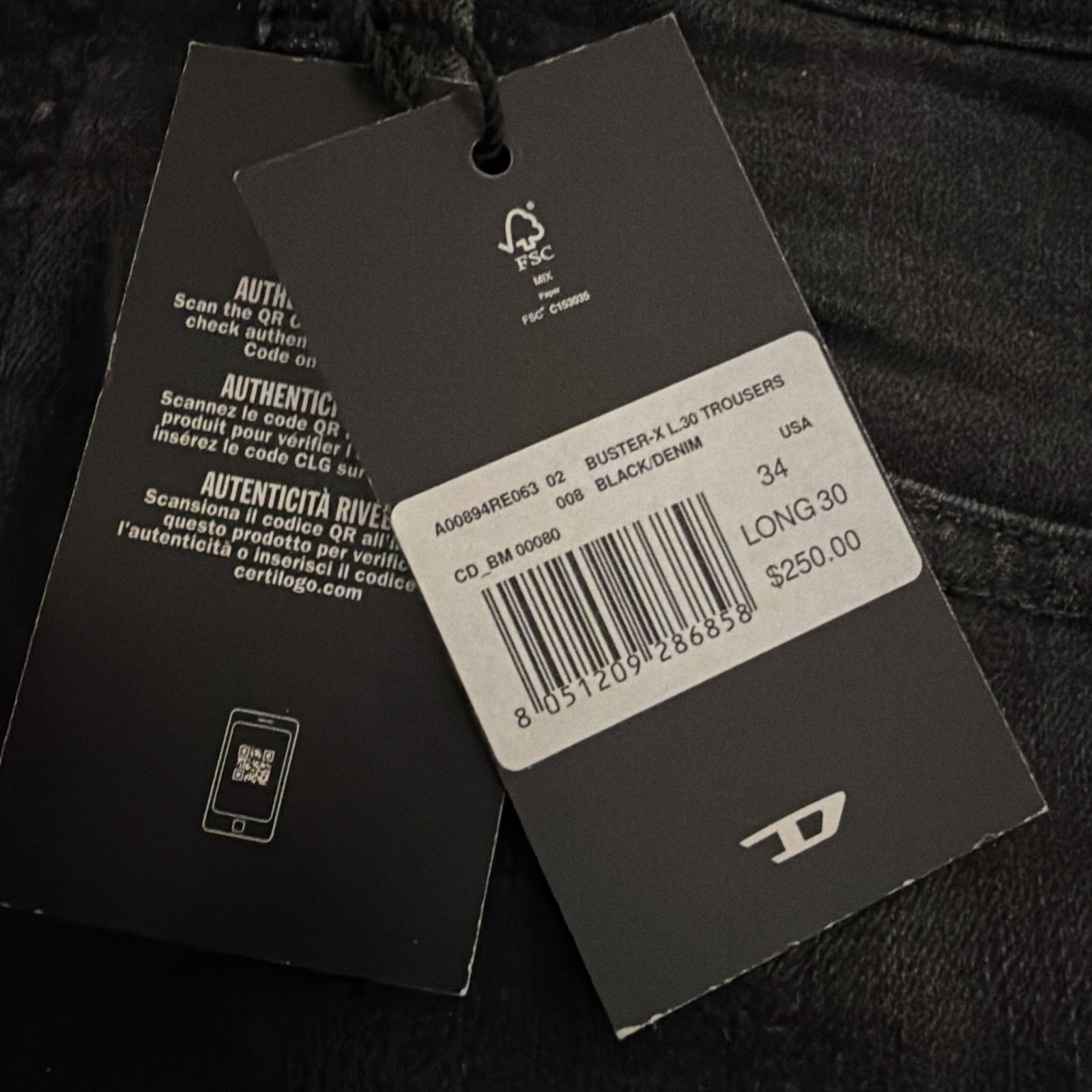 Diesel Diesel Mens Buster Tapered Jeans RE063 Black $250 Size 34/30 Size US 34 / EU 50 - 7 Thumbnail