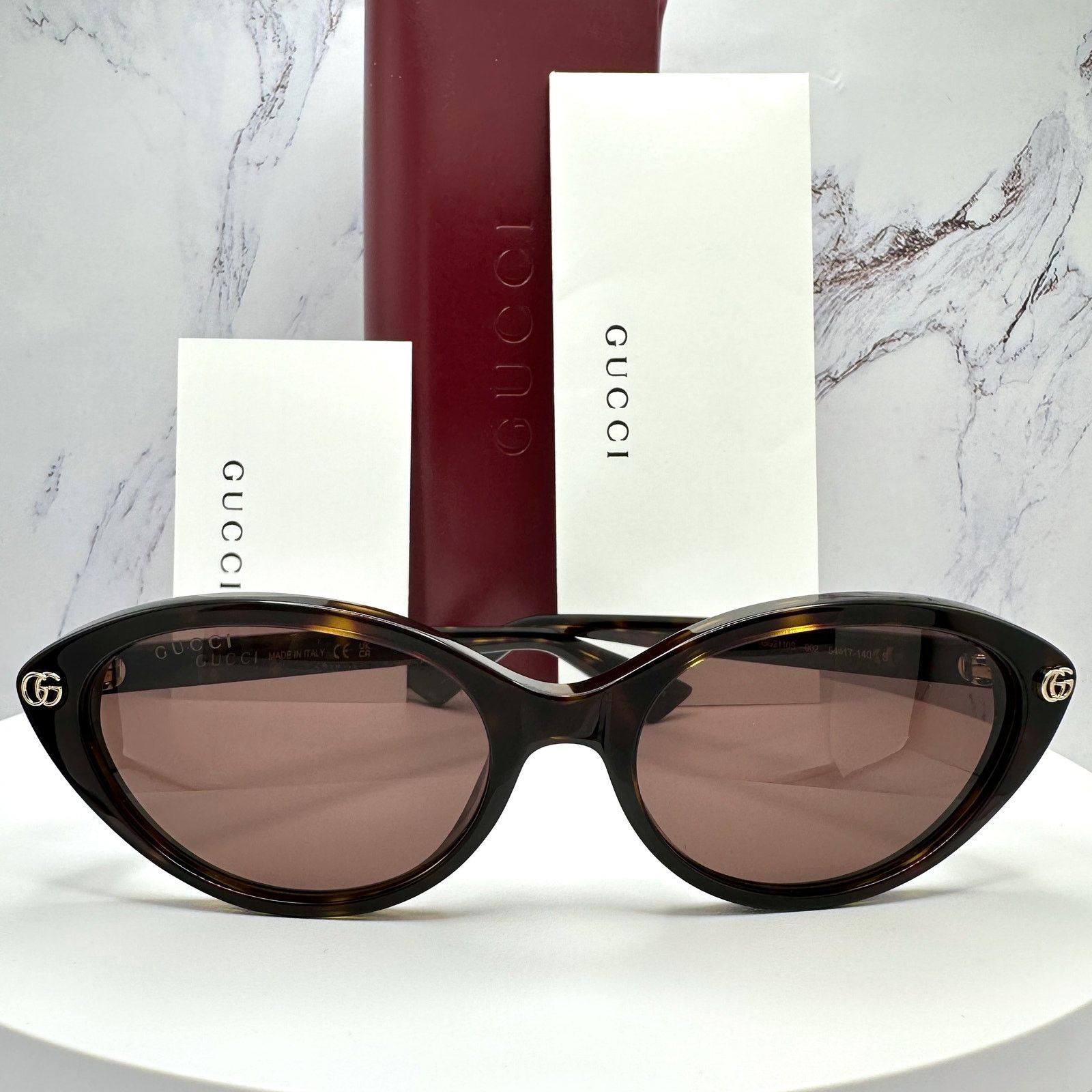 Gucci New GUCCI Sunglasses Brown Cat Eye Gold Metal Front GG Logo Size ONE SIZE - 16 Thumbnail