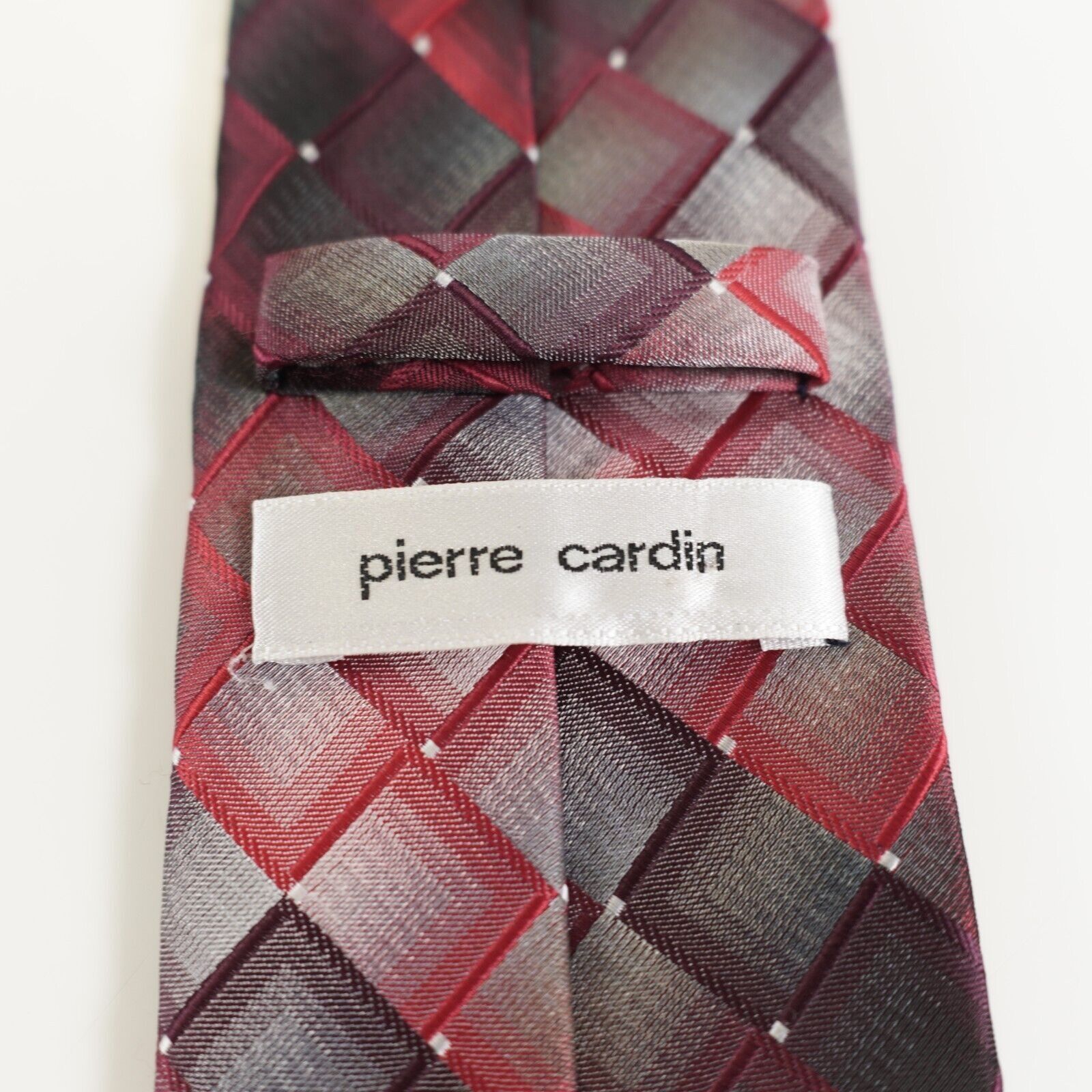 Pierre Cardin Pierre Cardin Red Check Long Skinny Polyester Woven Tie Size ONE SIZE - 4 Thumbnail
