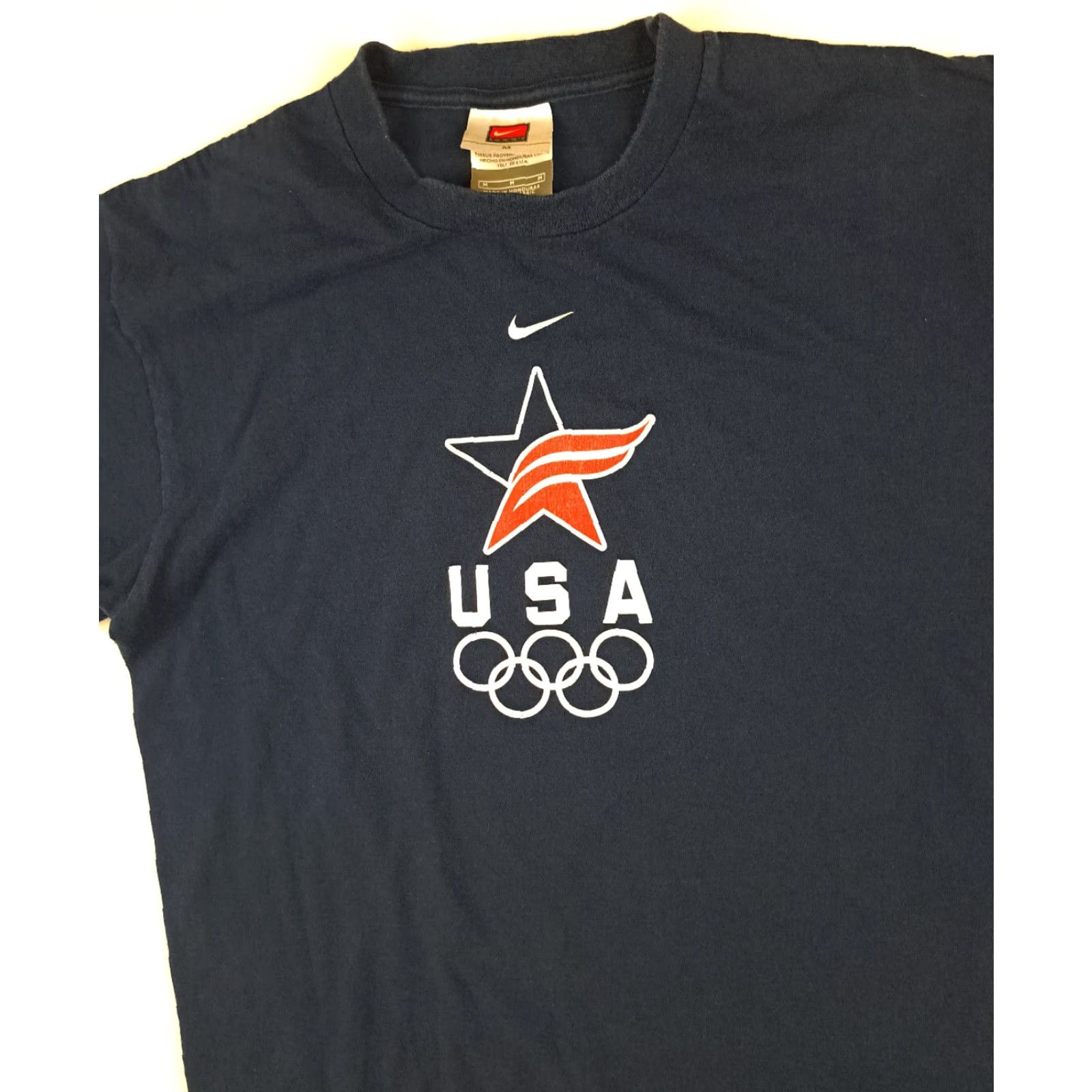 Nike VINTAGE Nike USA Olimpics Center Swoosh Star Navy T-Shirt 90s Medium Size US M / EU 48-50 / 2 - 2 Thumbnail