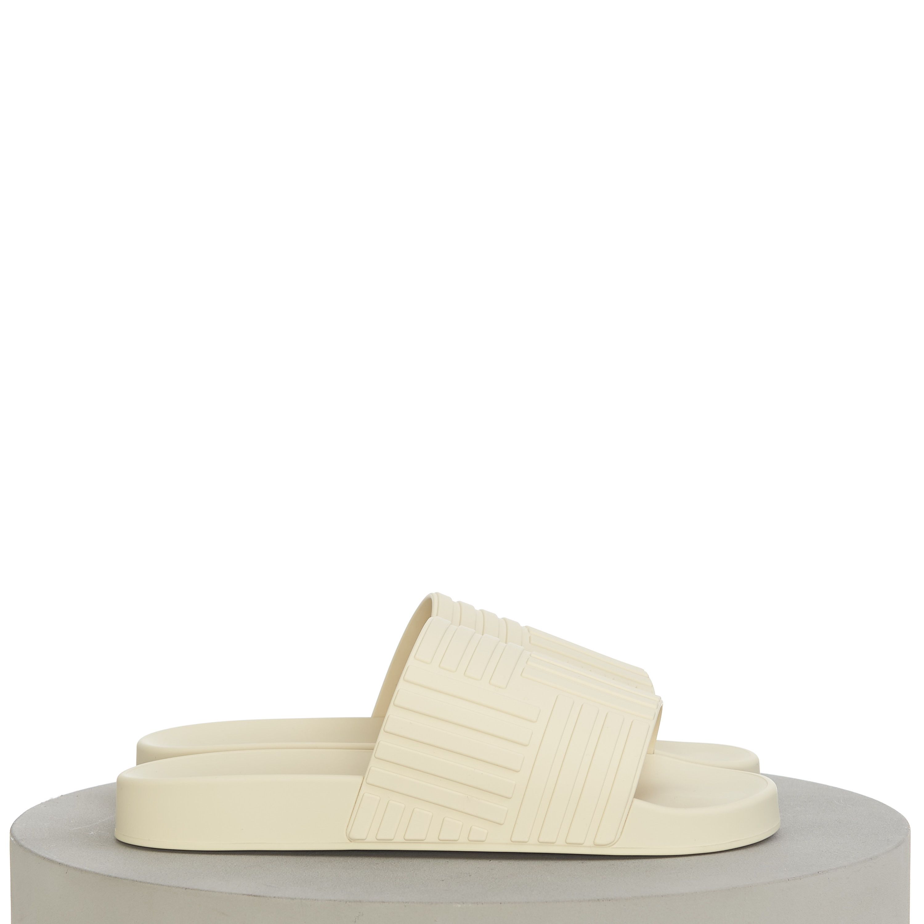image of Bottega Veneta Men's "slider" Slide Sandals In Sea Salt Beige Rubber (Size 8)