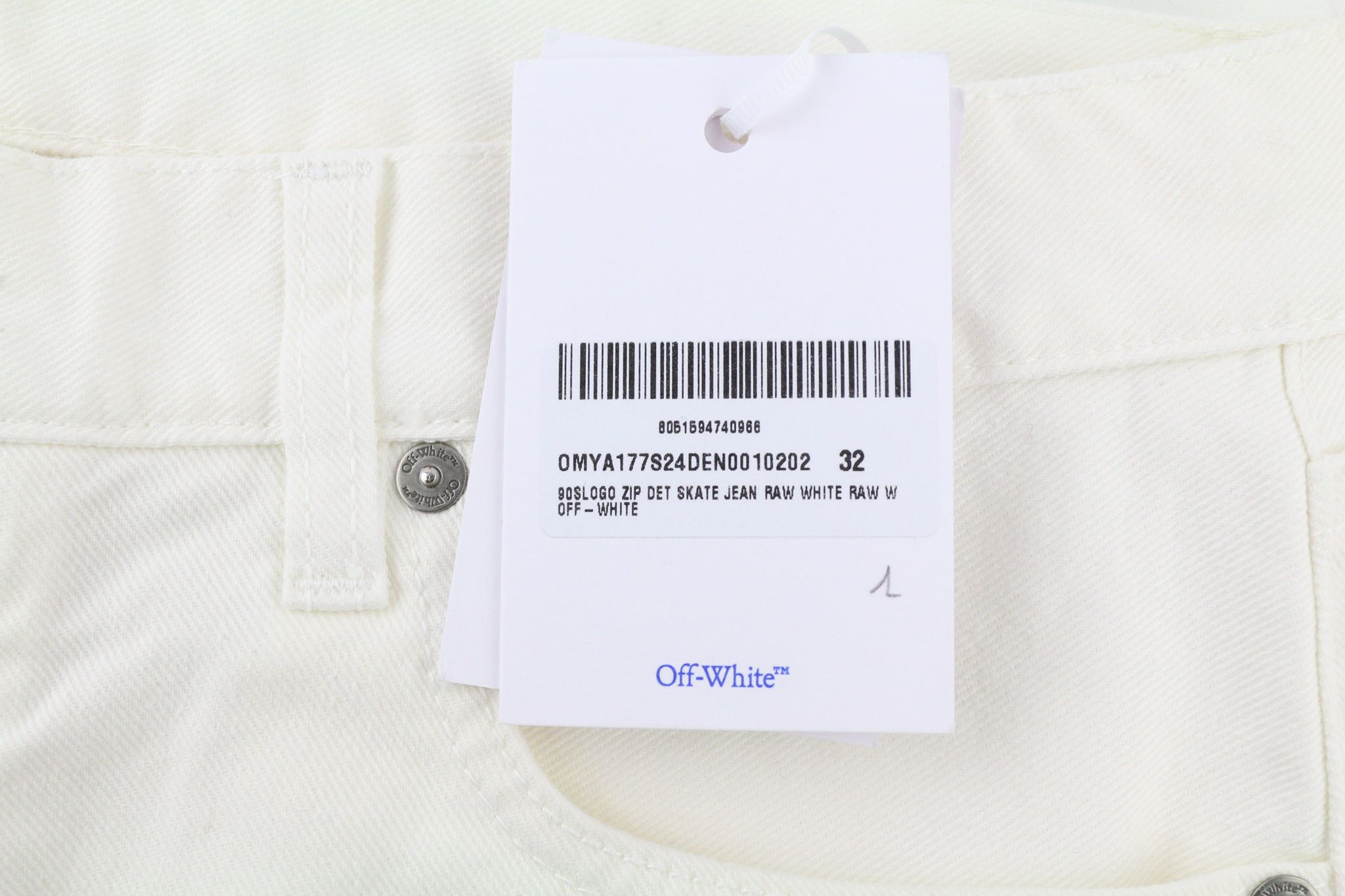 Off-White 90S LOGO W32 Straight Cotton Stretch Raw White 80237 Size US 32 / EU 48 - 6 Thumbnail