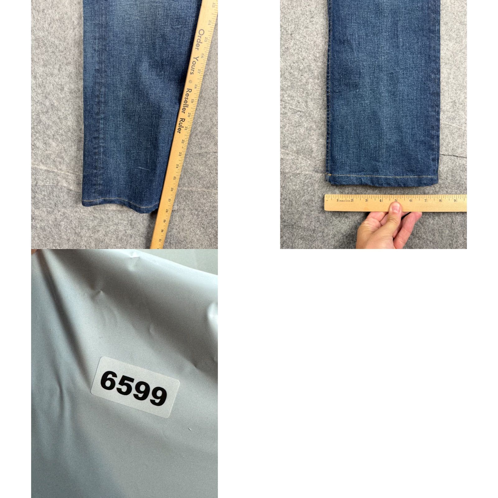 Vintage ASKK NY Jeans Women's 30 x 28 Denim Blue High-Rise Stretch Wide-Leg Regular 5-Pocket City Classic Minimal Designer Made USA Jeans Size 30" / US 8 / IT 44 - 8 Thumbnail
