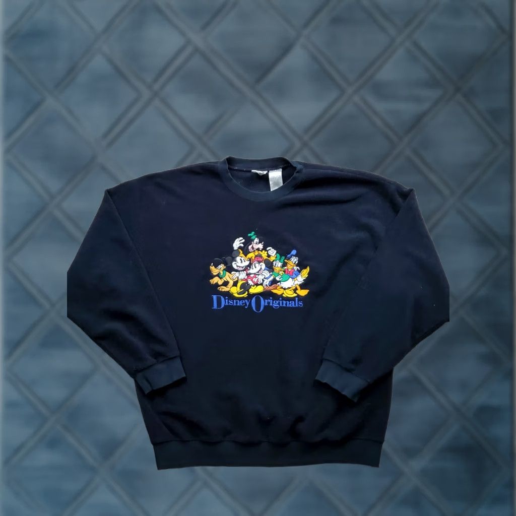 Disney VINTAGE Disney Sweatshirt Men's L Black Crew Neck Long Sleeve Pullover 90s Cartoon Logo Knit Cotton Blend Fleece Size US L / EU 52-54 / 3 - 1 Thumbnail
