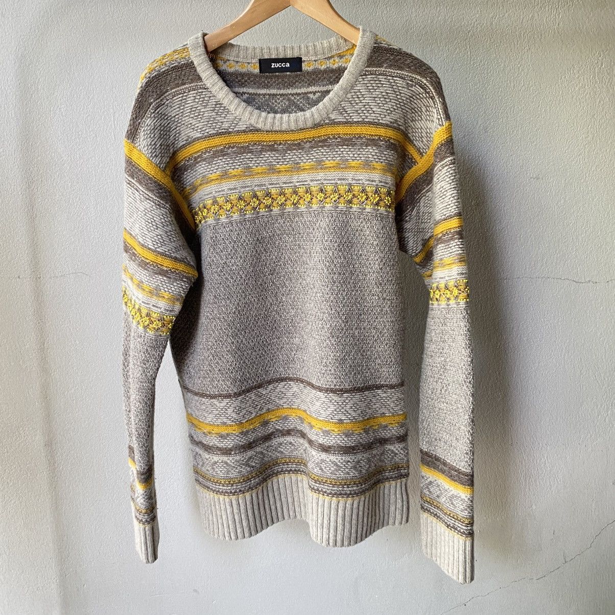 Zucca ZUCCA Gray & Yellow Knit Sweater Size L / US 10 / IT 46 - 1 Thumbnail