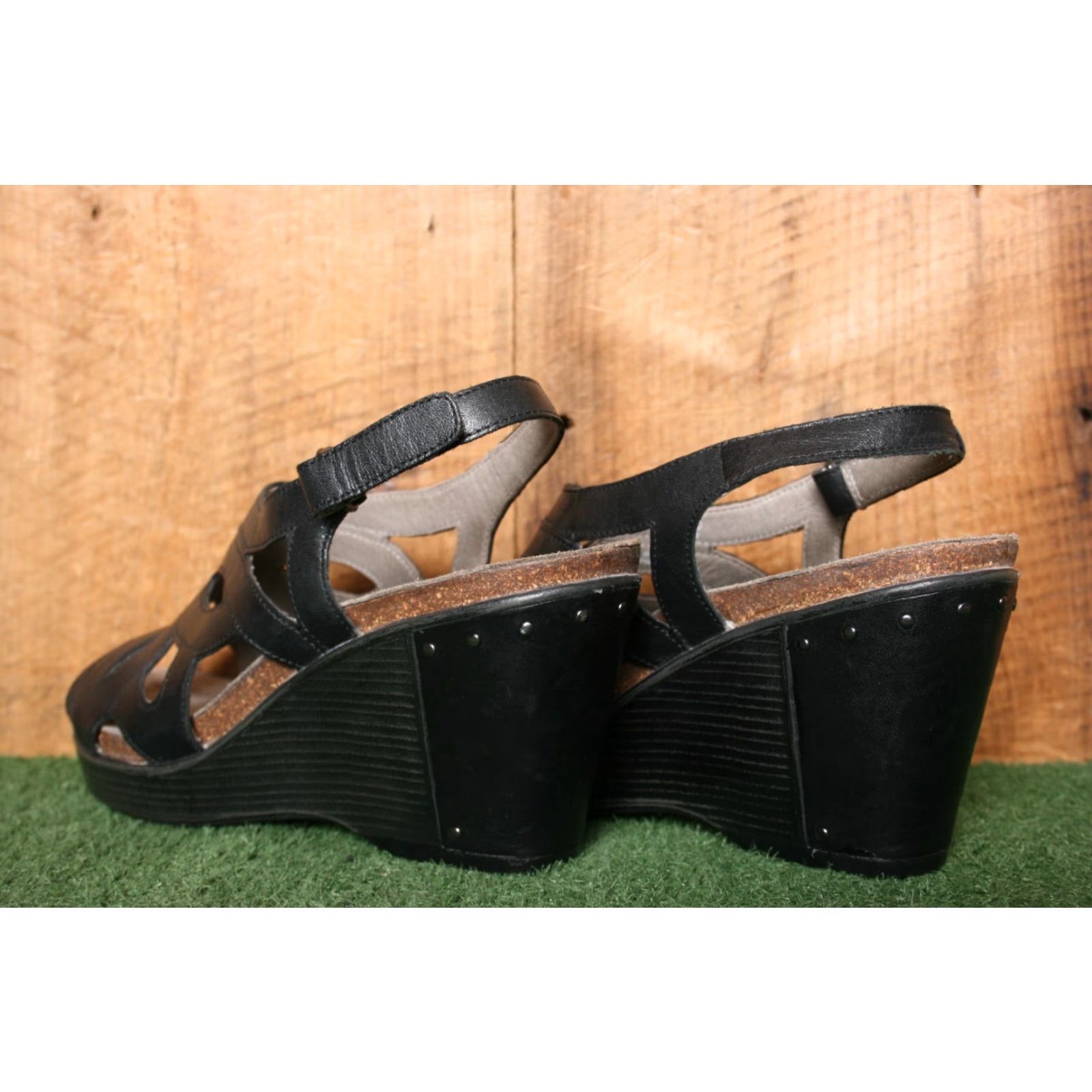 Dansko DANSKO Felicia Black Leather Wedge Heel Slingback Sandal US 9.5 Women's Sandal Strappy Leather Heel High 3-3.9 in Vintage? (No N/A) Size US 10 / IT 40 - 3 Thumbnail