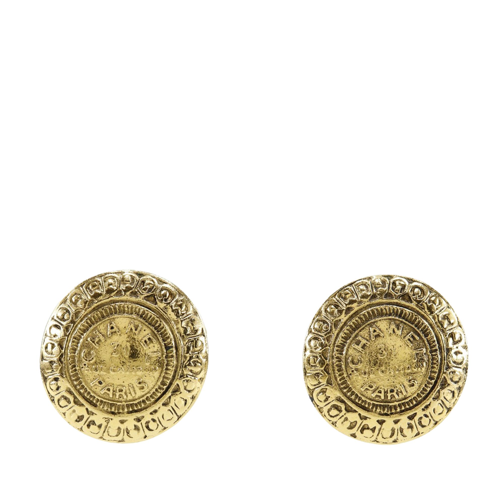 Chanel Chanel Gold Plated Rue Cambon Medallion Clip On Earrings Size ONE SIZE - 1 Thumbnail