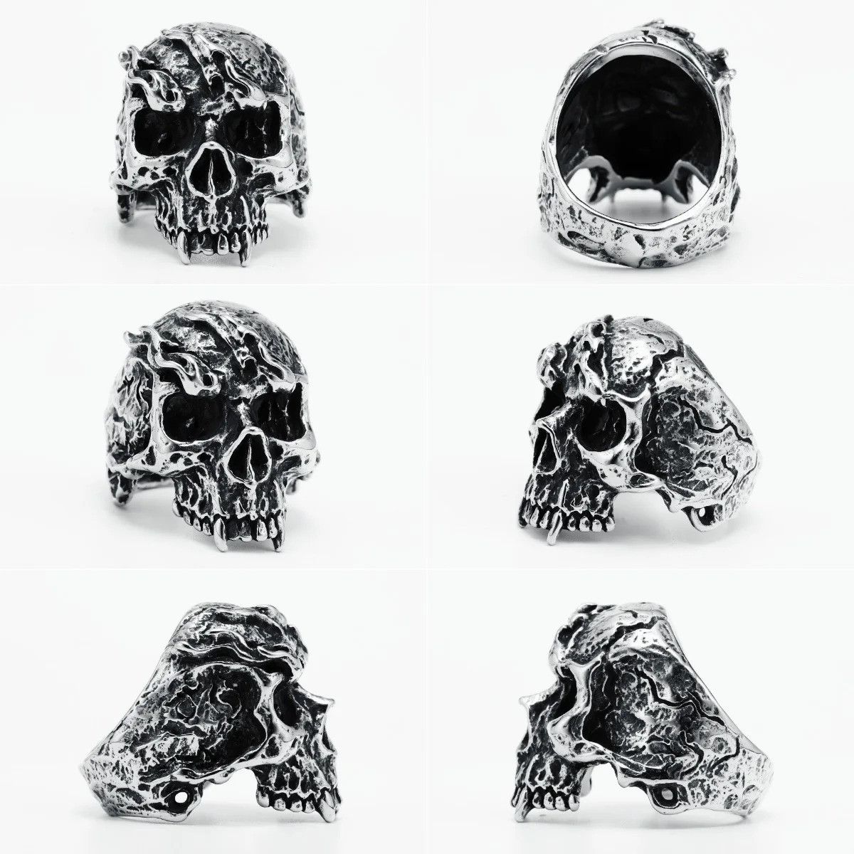 Jewelry Flame Skull Men Ring Size ONE SIZE - 6 Thumbnail