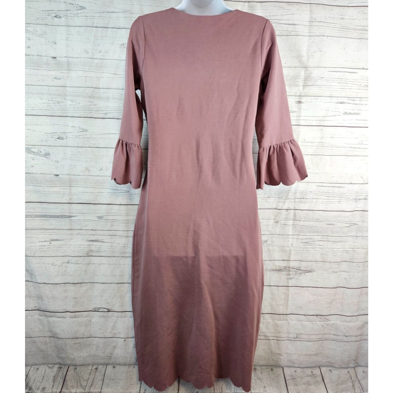 Vintage Dainty Jewells Womens Dress Midi 3/4 Sleeve Mauve Small A-Line White Pink Round Neck Pullover Size S / US 4 / IT 40 - 3 Thumbnail