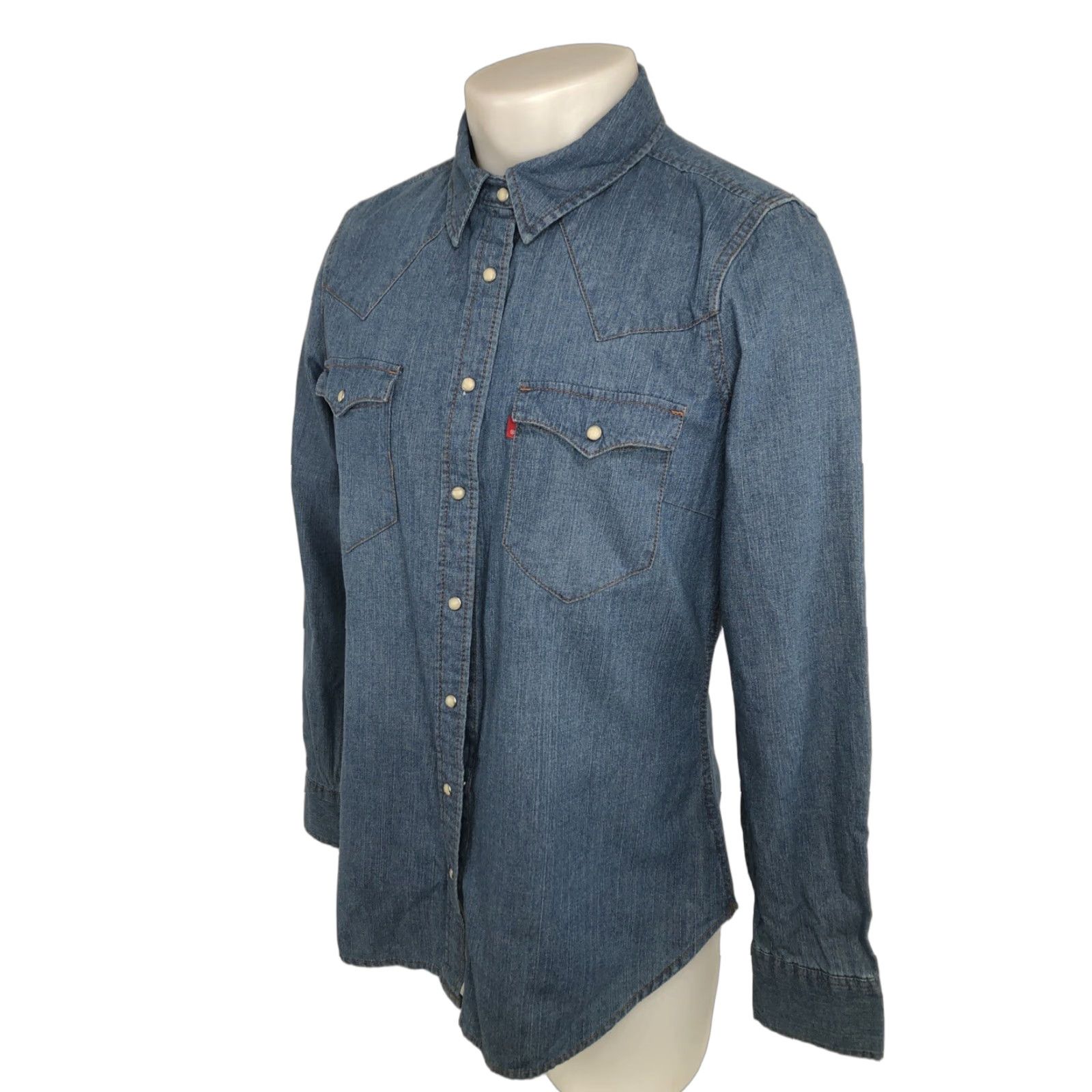 Denime LEVI STRAUSS - NEW w TAG - Denim Pearl Snap Shirt Womens Lg Blue Western Shirt Size L / US 10 / IT 46 - 1 Thumbnail