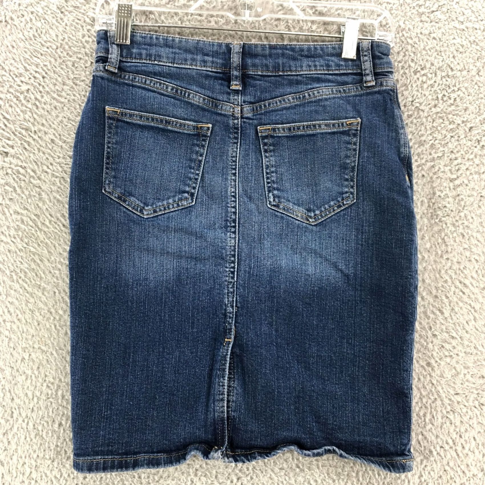 Banana Republic Banana Republic Pencil Skirts Womens 25 Blue Dark Wash Button Fly Back Slit Size 42" / US 20 - 6 Thumbnail