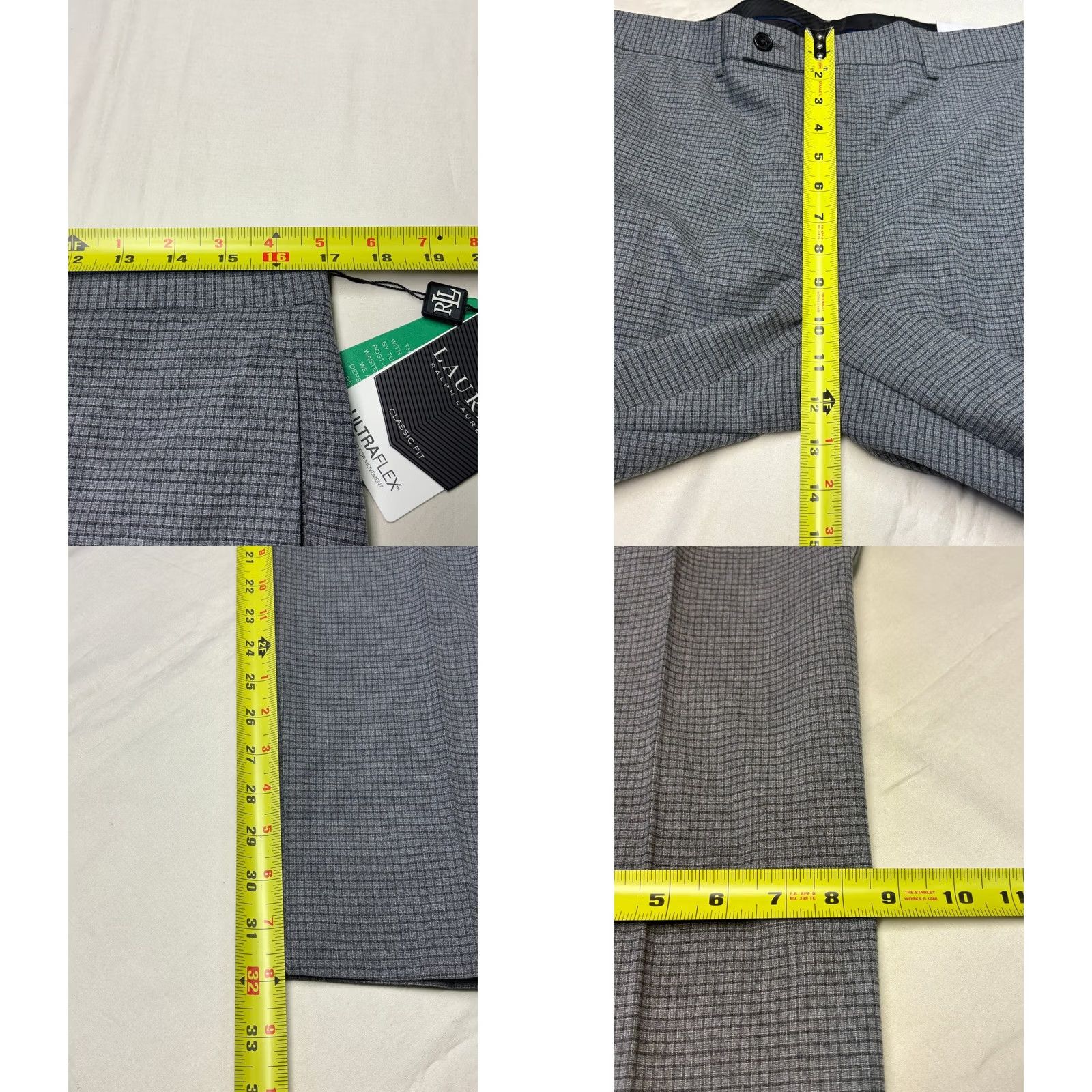 Ralph Lauren NWT Lauren Ralph Lauren Ultraflex Grey Micro Check Dress Pants 33W x 32L Classic Mens Dress Pants Gray Check Ultraflex Size US 33 - 9 Thumbnail