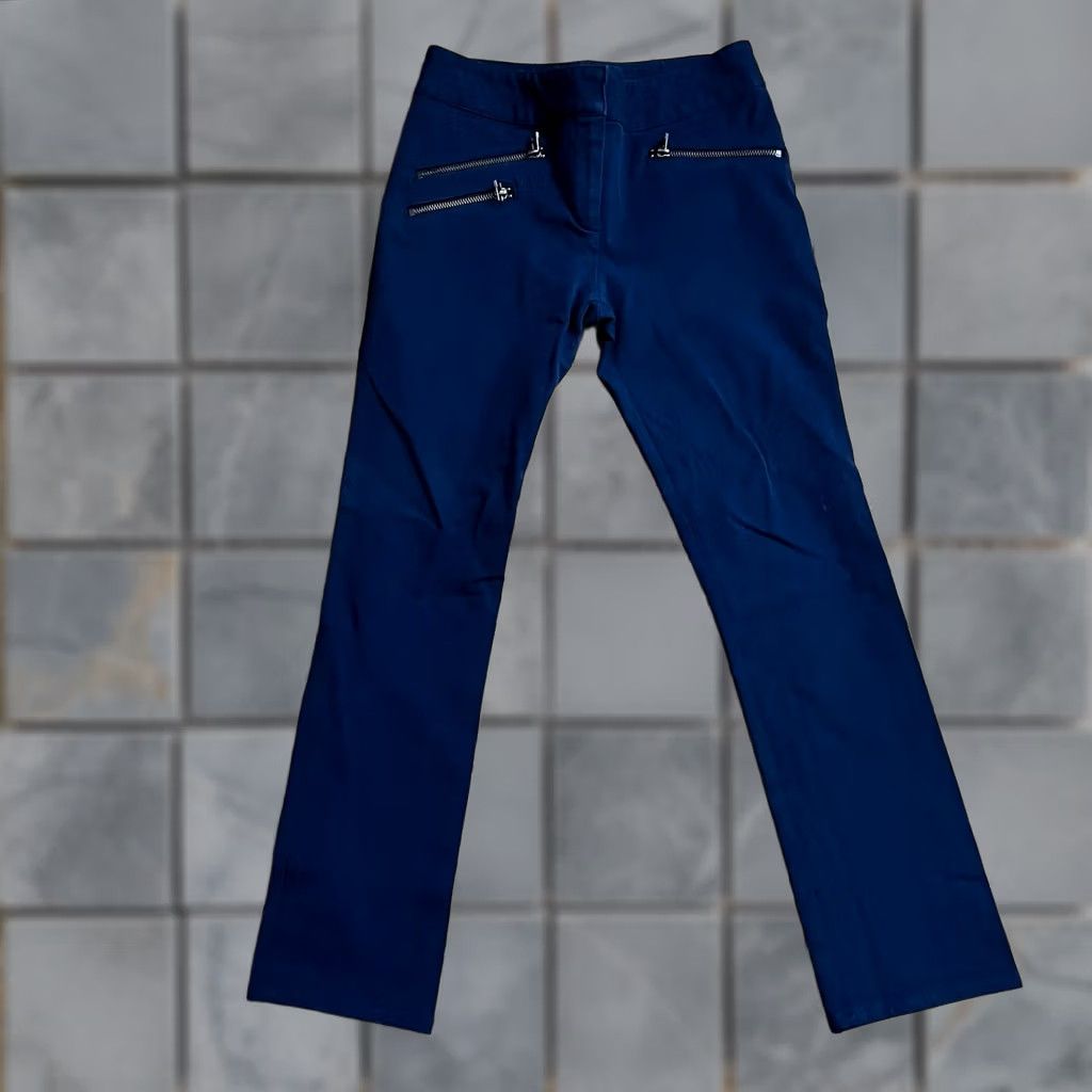 Veronica Beard Veronica Beard Pants Womens 4 Navy Blue Stretch Cotton Moto Slim Zipper Chino Size 4 Womens Size 27" / US 4 / IT 40 - 1 Thumbnail