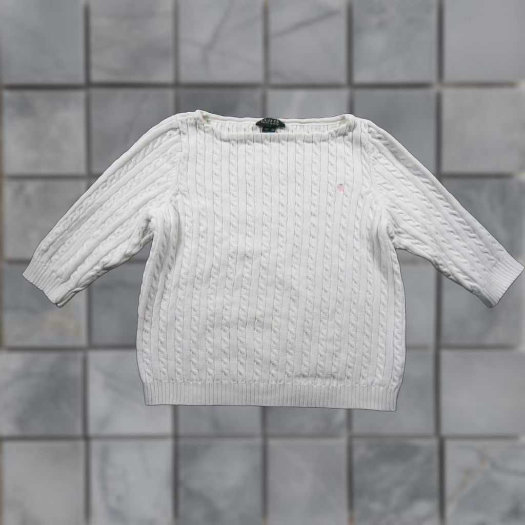 Ralph Lauren Lauren Ralph Lauren Sweater Womens 2X White Cable Knit Pullover Cotton Ladies Shirt Size XXL / US 16-18 / IT 52-54 - 1 Thumbnail