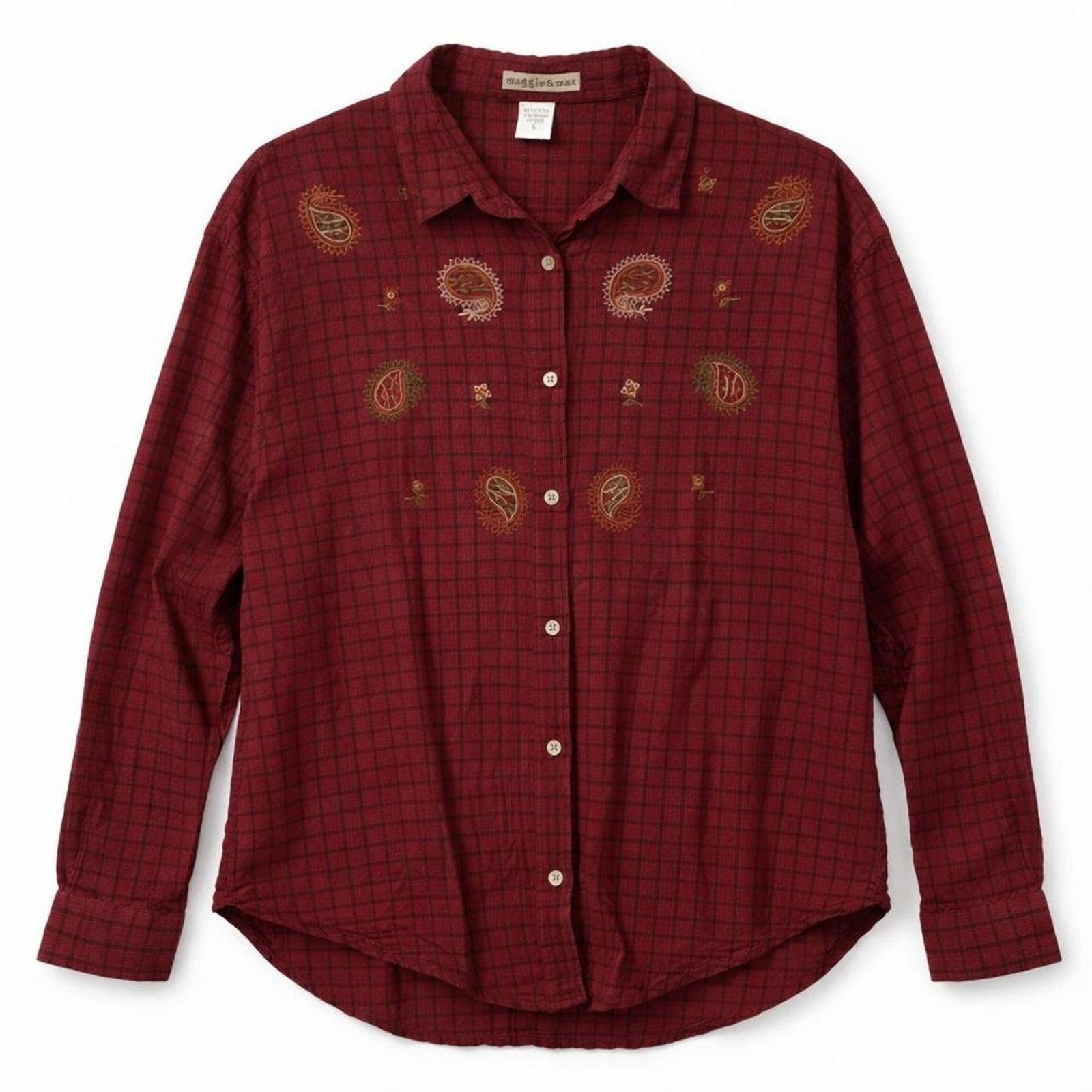 Other Maggie & Max Cotton Burgundy Plaid Shirt Paisley Western Size XL / US 12-14 / IT 48-50 - 1 Thumbnail