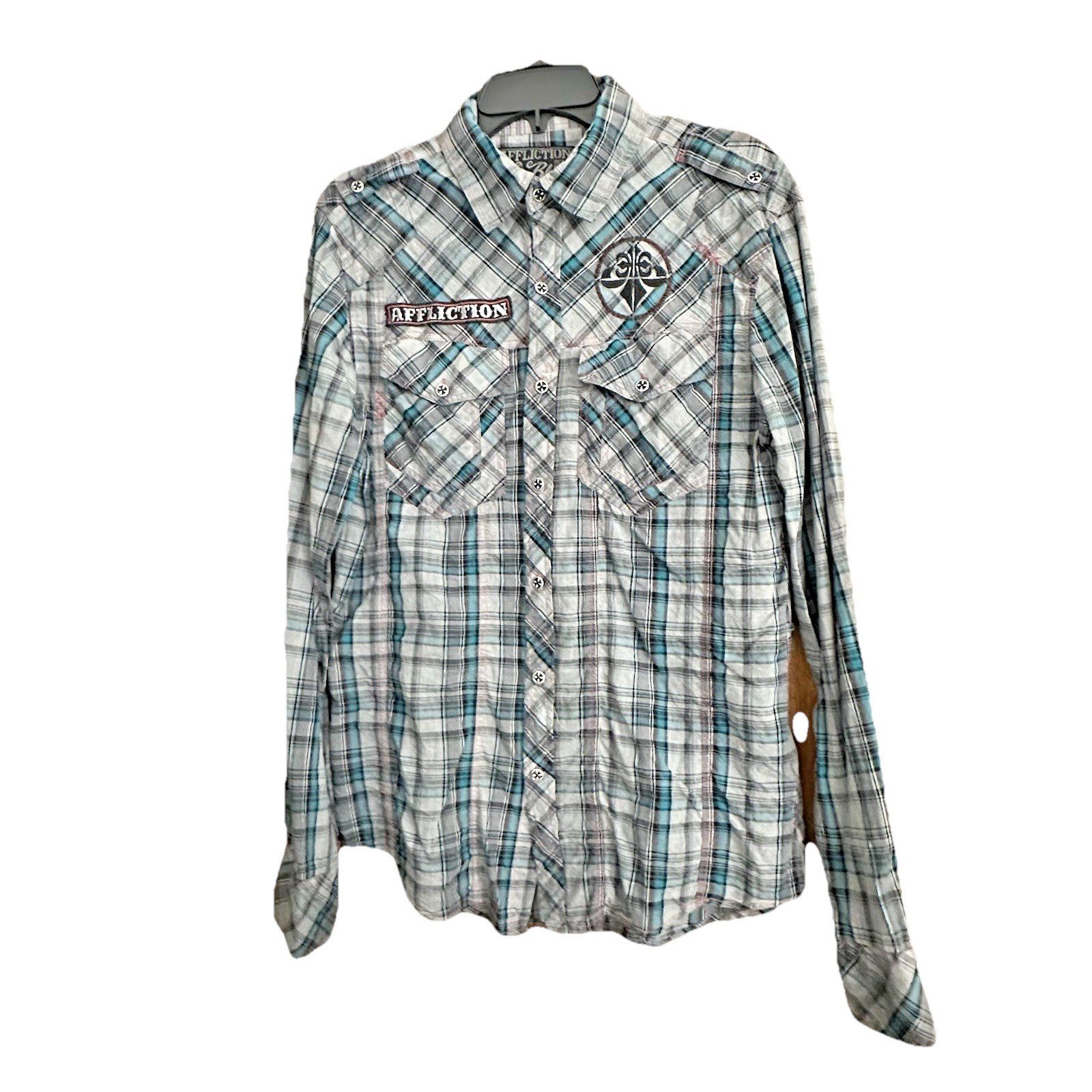 Affliction Affliction Black Premium Plaid Shirt XL Slim Fit Button Size US M / EU 48-50 / 2 - 1 Thumbnail