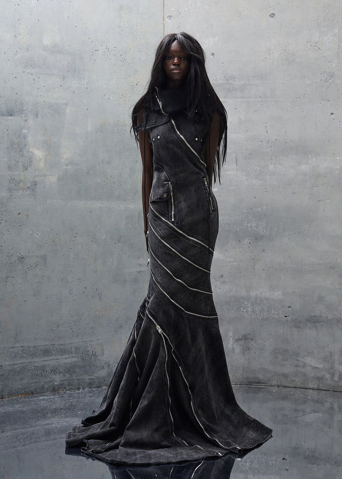 No Faith Studios NO/FAITH STUDIOS denim Gown S Black Zipped faded hooded 4.6k Size S / US 4 / IT 40 - 5 Thumbnail
