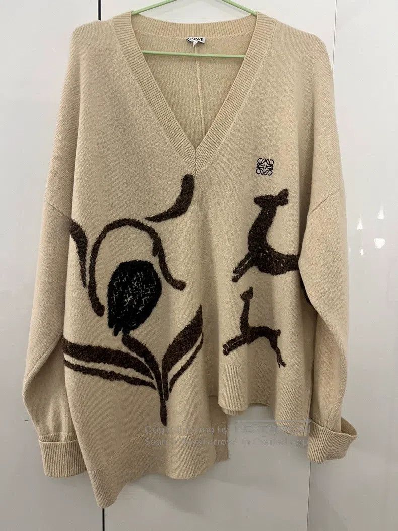 Loewe Loewe Asymmetrical deer pattern jacquard long-sleeve knitt Size L / US 10 / IT 46 - 1 Thumbnail