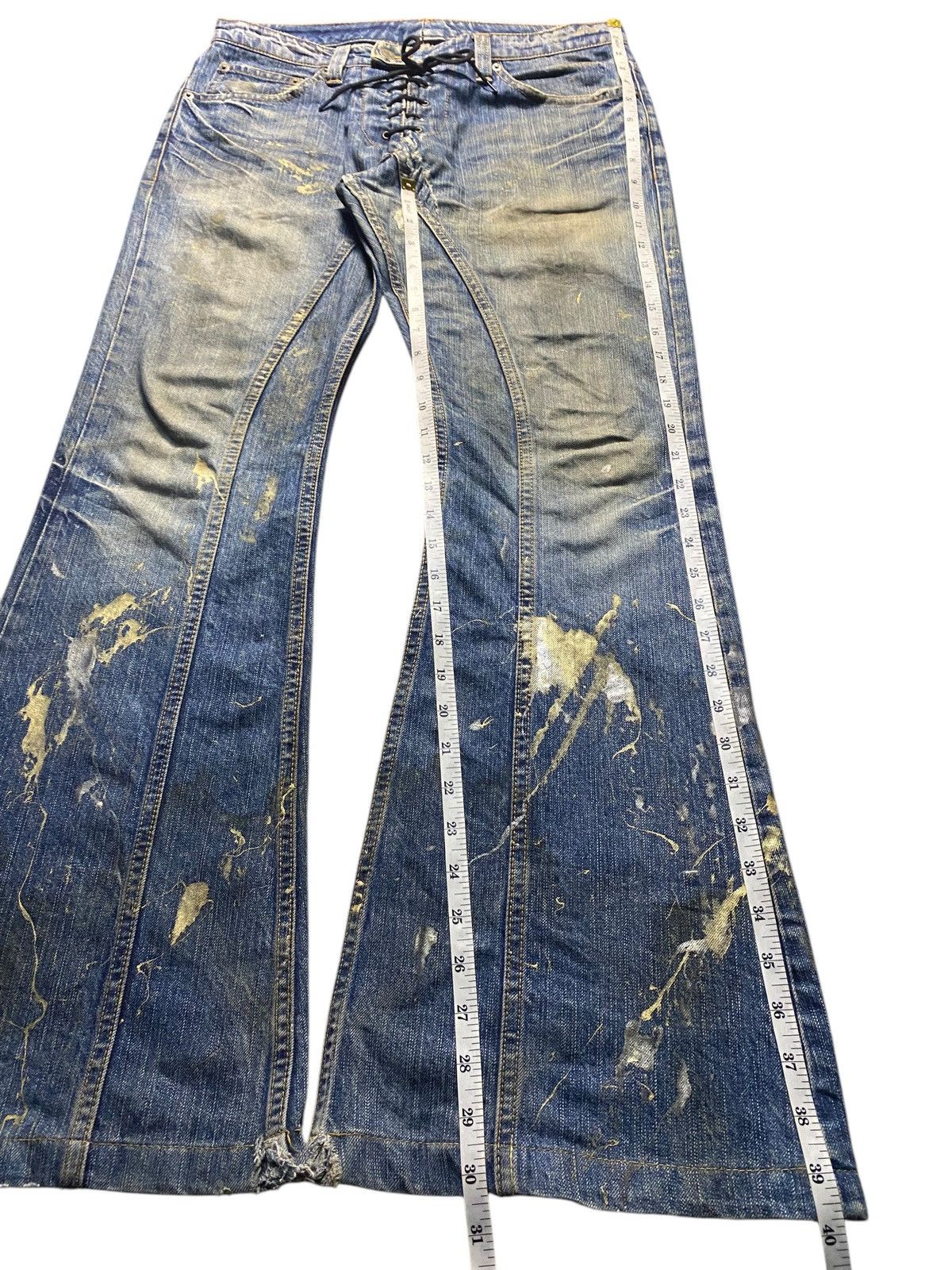 Tornado Mart Tornado Mart Gold Splatter Flare Lace Up Jeans Size US 32 / EU 48 - 20 Thumbnail