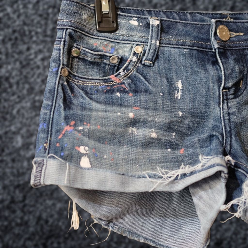 Almost Famous Almost Famous Denim Jean Shorts Distressed Juniors Size 3 Denim Cut-Off Low Rise Pockets 2-1/2in Inseam Blue Womens 90s Festival Beach Party Size 26" / US 2 / IT 38 - 1 Thumbnail
