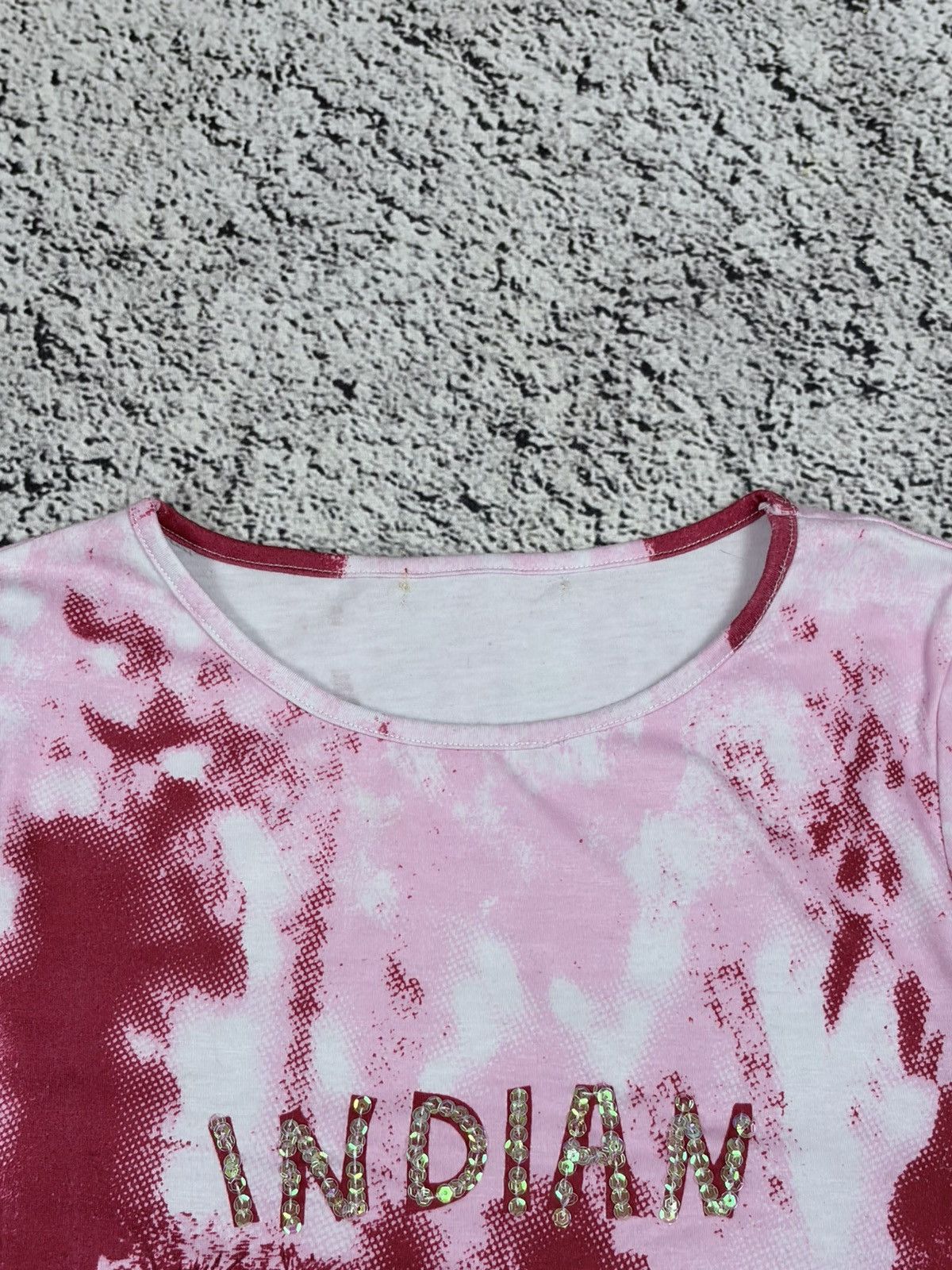 Japanese Brand Vintage Y2K Pink Tie Dye Rhinestone Flare Longsleeve Tee Size S / US 4 / IT 40 - 5 Thumbnail