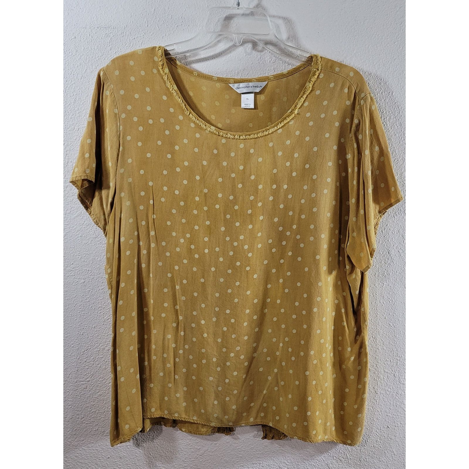 Other Christopher & Banks Gold Yellow Polka Dot Frayed Neck Top XL Size XL / US 12-14 / IT 48-50 - 8 Thumbnail