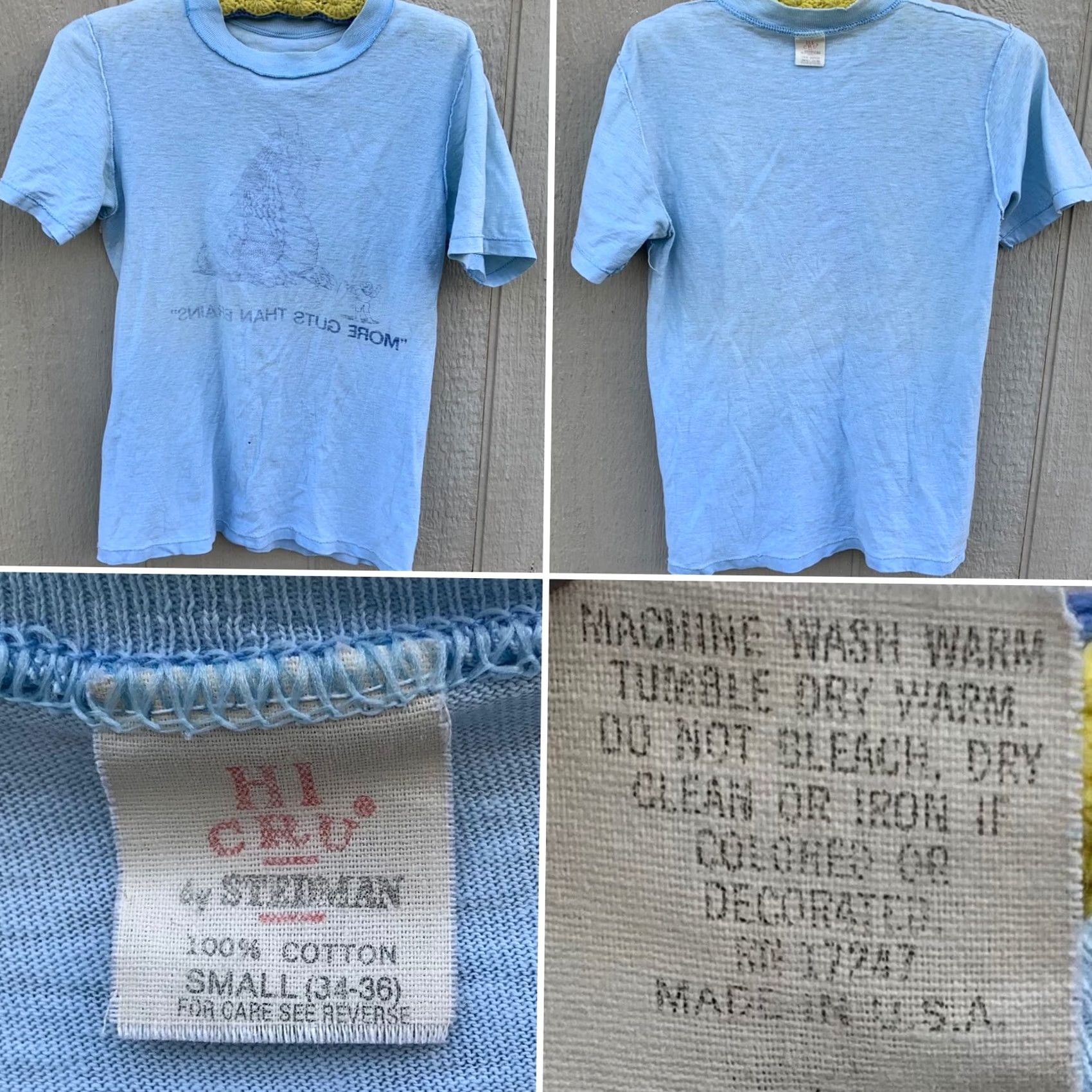 Vintage VINTAGE Stedman T-Shirt Dragon Knight MORE GUTS THAN BRAINS 70s 1970s Crew Neck Short Sleeve Blue Size S Men Size US S / EU 44-46 / 1 - 6 Thumbnail